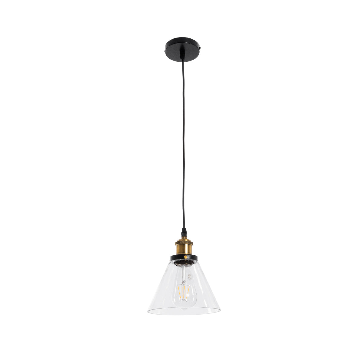 GloboStar® WICKHAM 01169 Vintage Κρεμαστό Φωτιστικό Καμπάνα Μονόφωτο 1 x E27 IP20 Διάφανο Γυαλί με Μαύρο & Χρυσό Μέταλλο - Μ18 x Π18 x Y20cm - ledmania.gr