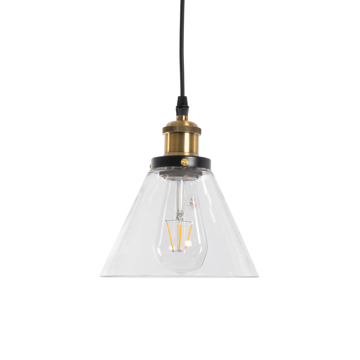 GloboStar® WICKHAM 01169 Vintage Κρεμαστό Φωτιστικό Καμπάνα Μονόφωτο 1 x E27 IP20 Διάφανο Γυαλί με Μαύρο & Χρυσό Μέταλλο - Μ18 x Π18 x Y20cm - ledmania.gr