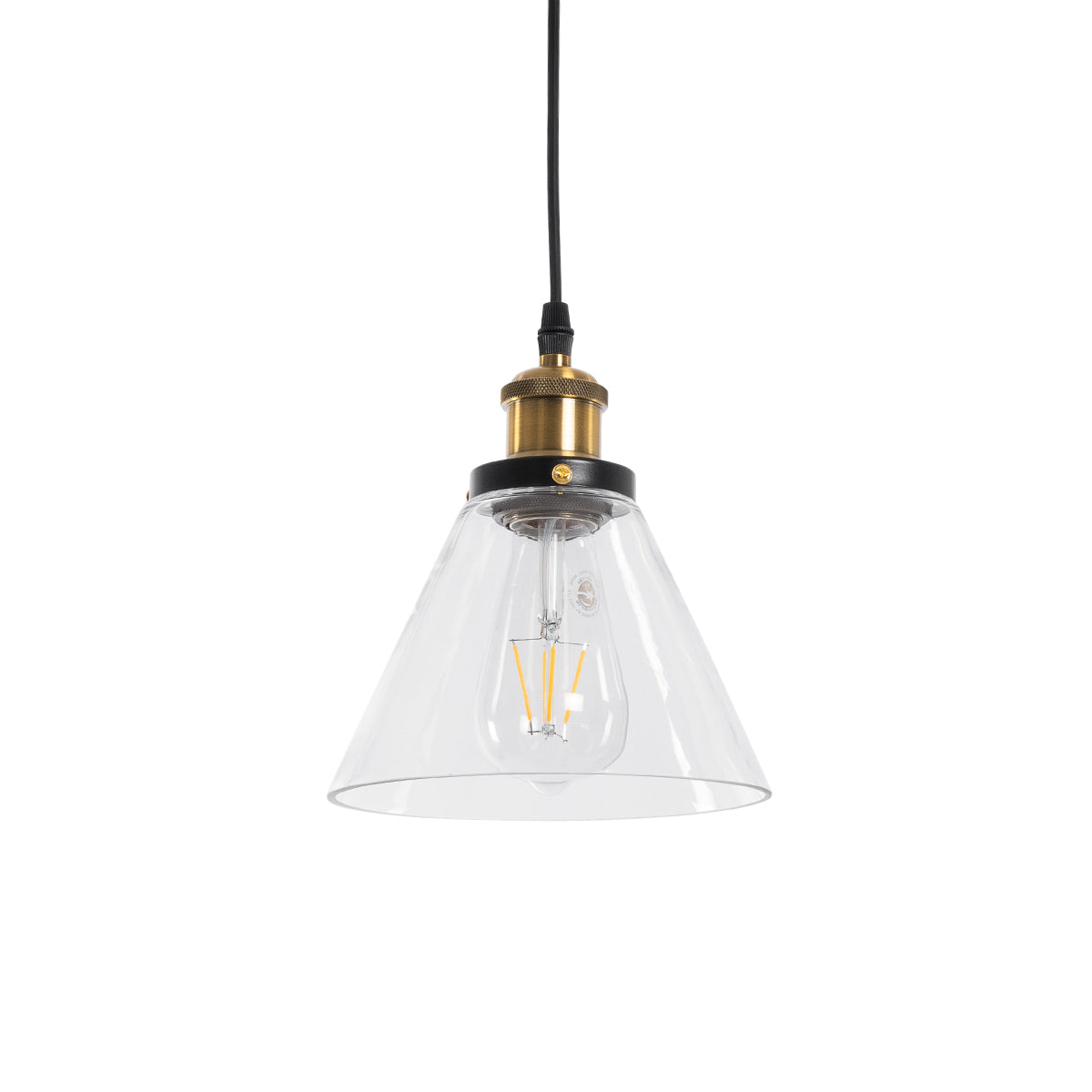 GloboStar® WICKHAM 01169 Vintage Κρεμαστό Φωτιστικό Καμπάνα Μονόφωτο 1 x E27 IP20 Διάφανο Γυαλί με Μαύρο & Χρυσό Μέταλλο - Μ18 x Π18 x Y20cm - ledmania.gr