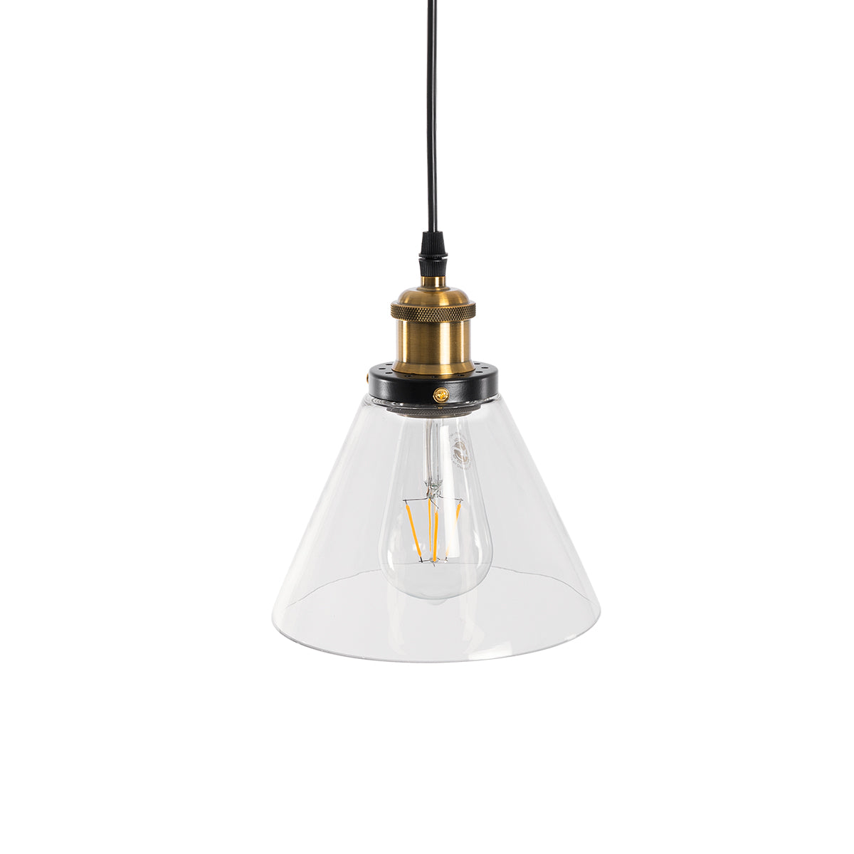 GloboStar® WICKHAM 01169 Vintage Κρεμαστό Φωτιστικό Καμπάνα Μονόφωτο 1 x E27 IP20 Διάφανο Γυαλί με Μαύρο & Χρυσό Μέταλλο - Μ18 x Π18 x Y20cm - ledmania.gr
