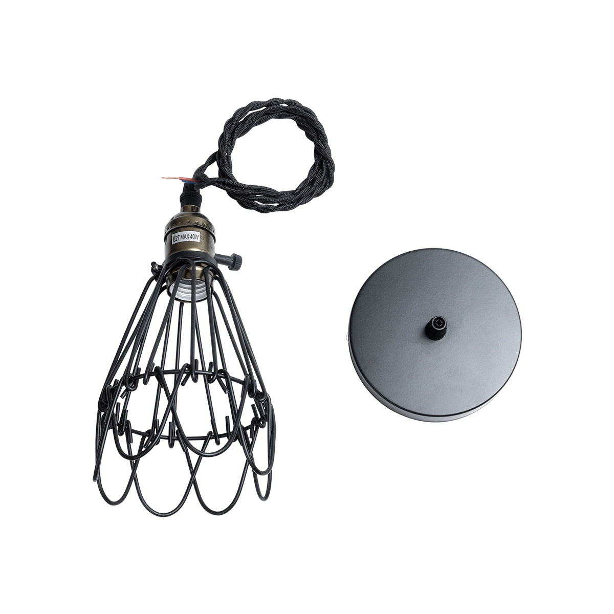 GloboStar® DANE 01181 Vintage Κρεμαστό Φωτιστικό Οροφής Μονόφωτο 1 x E27 AC220-240V IP20 - Φ10 x Υ20cm - Μαύρο Μεταλλικό Πλέγμα - 5 Χρόνια Εγγύηση - ledmania.gr
