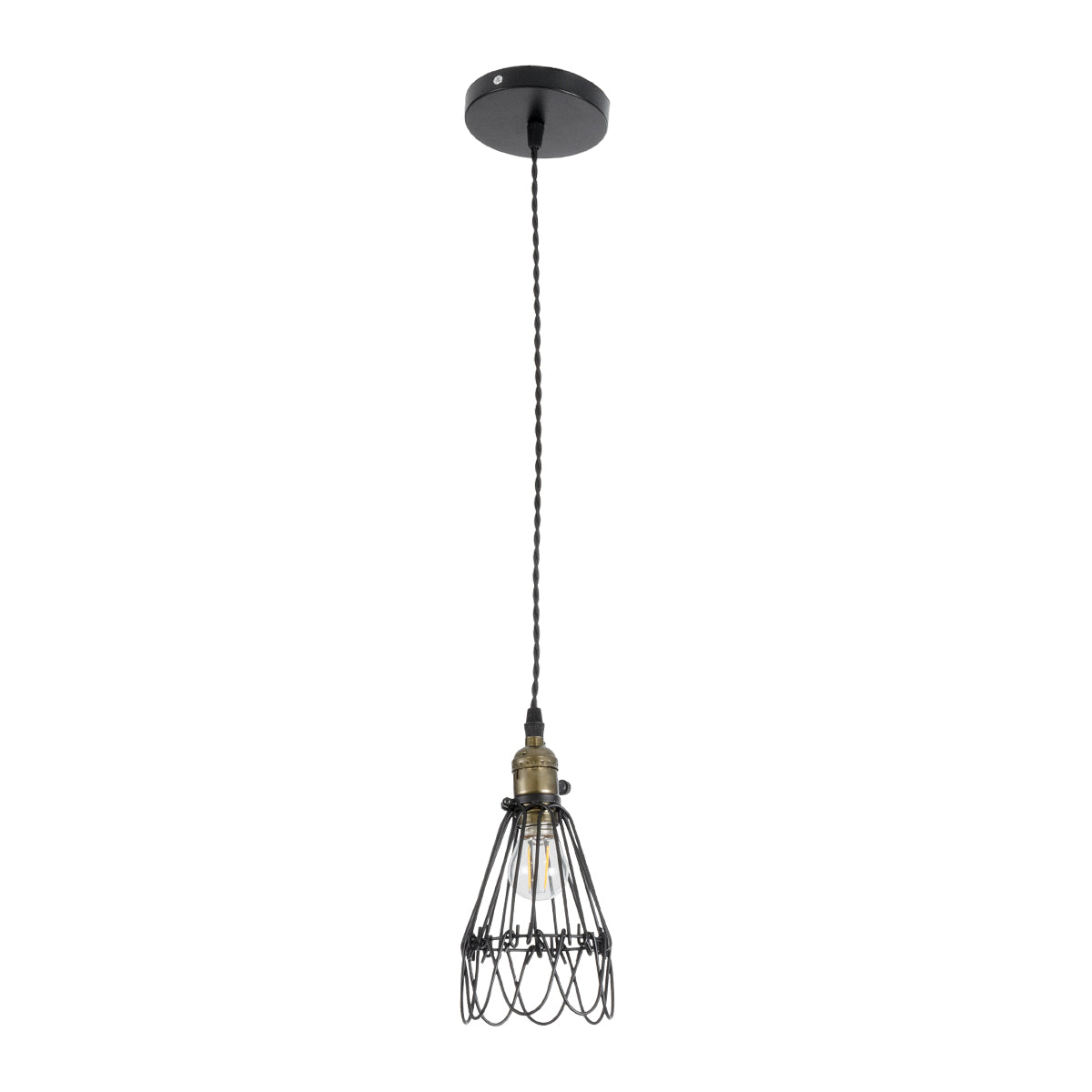 GloboStar® DANE 01181 Vintage Κρεμαστό Φωτιστικό Οροφής Μονόφωτο 1 x E27 AC220-240V IP20 - Φ10 x Υ20cm - Μαύρο Μεταλλικό Πλέγμα - 5 Χρόνια Εγγύηση - ledmania.gr