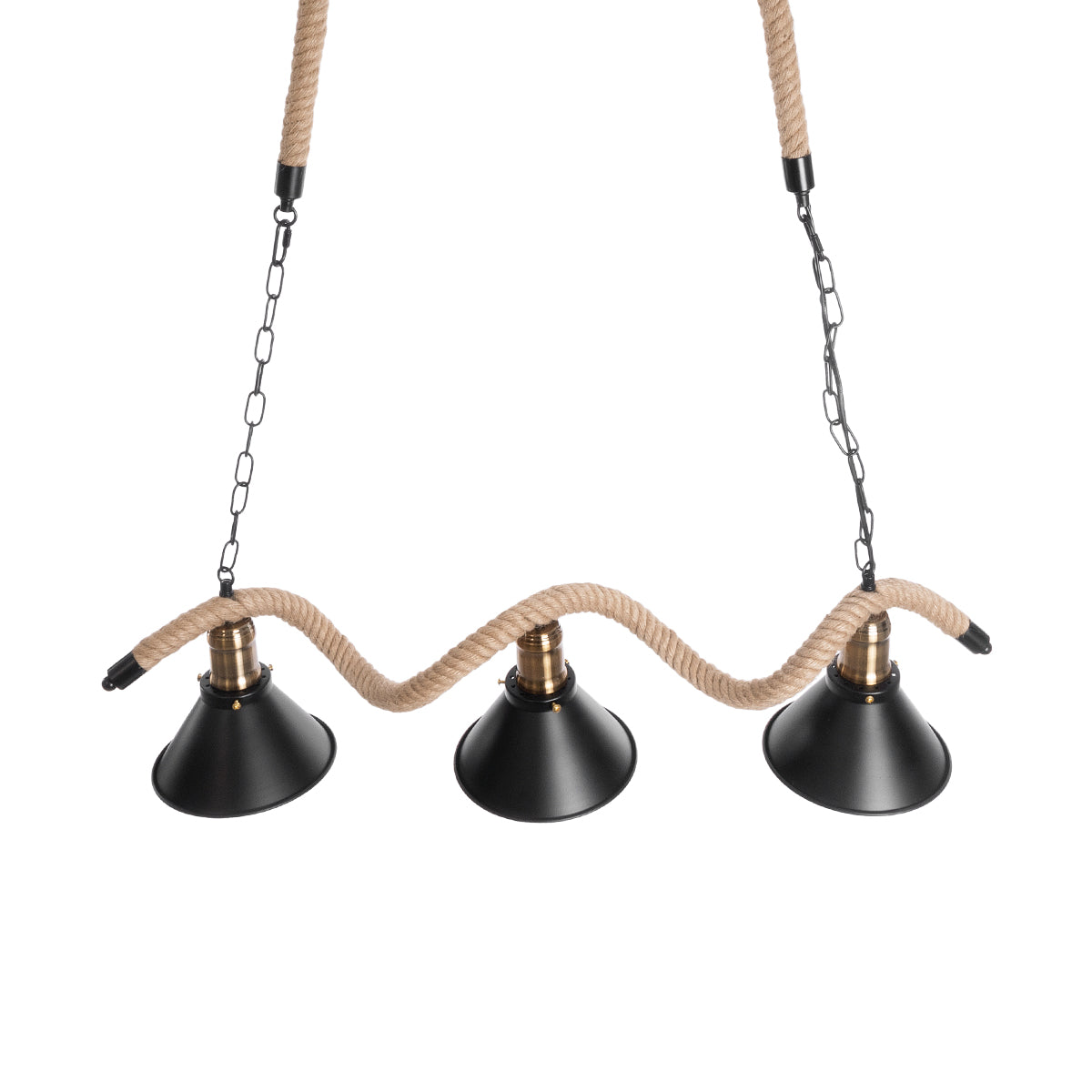 GloboStar® TYMEN 01189 Vintage Κρεμαστό Φωτιστικό Καμπάνα Τρίφωτο 3 x E27 IP20 Μαύρο Μέταλλο με Μπεζ Σχοινί - Μ85 x Π18.5 x Υ20cm - ledmania.gr