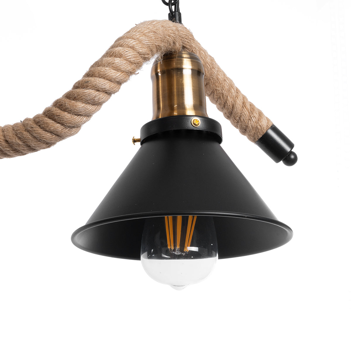GloboStar® TYMEN 01189 Vintage Κρεμαστό Φωτιστικό Καμπάνα Τρίφωτο 3 x E27 IP20 Μαύρο Μέταλλο με Μπεζ Σχοινί - Μ85 x Π18.5 x Υ20cm - ledmania.gr