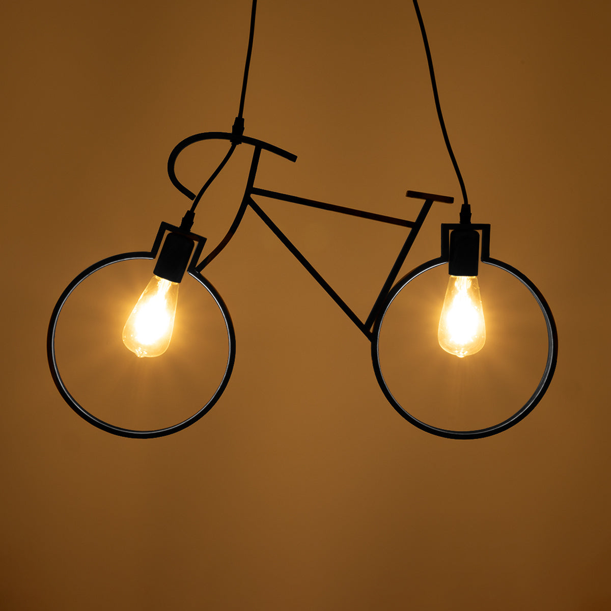 GLOBOSTAR® BIKE 01213 Vintage Κρεμαστό Φωτιστικό Οροφής με Ντουί 2 x E27 AC 220-240V IP20 - Μαύρο - Μ67 x Π3.5 x Υ41cm