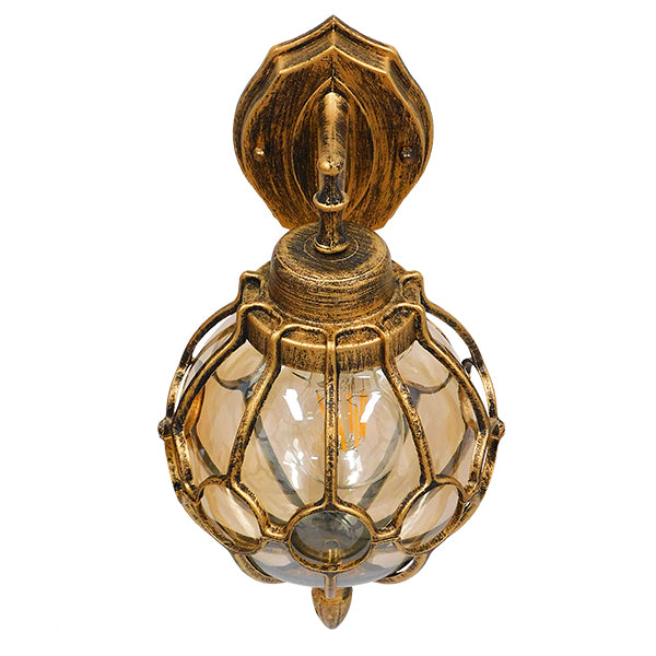 GloboStar® ETOILE 01227 Vintage Industrial Φωτιστικό Τοίχου Απλίκα Μονόφωτο Μπρονζέ Χρυσό Μεταλλικό Πλέγμα με Μελί Γυαλί Φ18 x Υ27cm - ledmania.gr