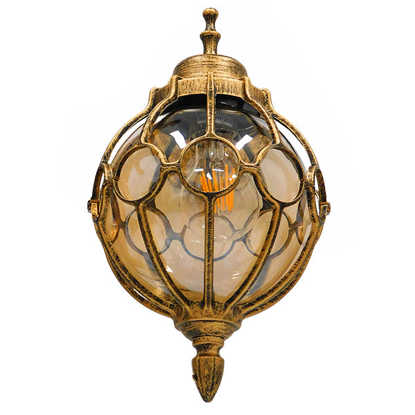 GloboStar® ETOILE 01227 Vintage Industrial Φωτιστικό Τοίχου Απλίκα Μονόφωτο Μπρονζέ Χρυσό Μεταλλικό Πλέγμα με Μελί Γυαλί Φ18 x Υ27cm - ledmania.gr