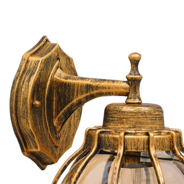 GloboStar® ETOILE 01227 Vintage Industrial Φωτιστικό Τοίχου Απλίκα Μονόφωτο Μπρονζέ Χρυσό Μεταλλικό Πλέγμα με Μελί Γυαλί Φ18 x Υ27cm - ledmania.gr