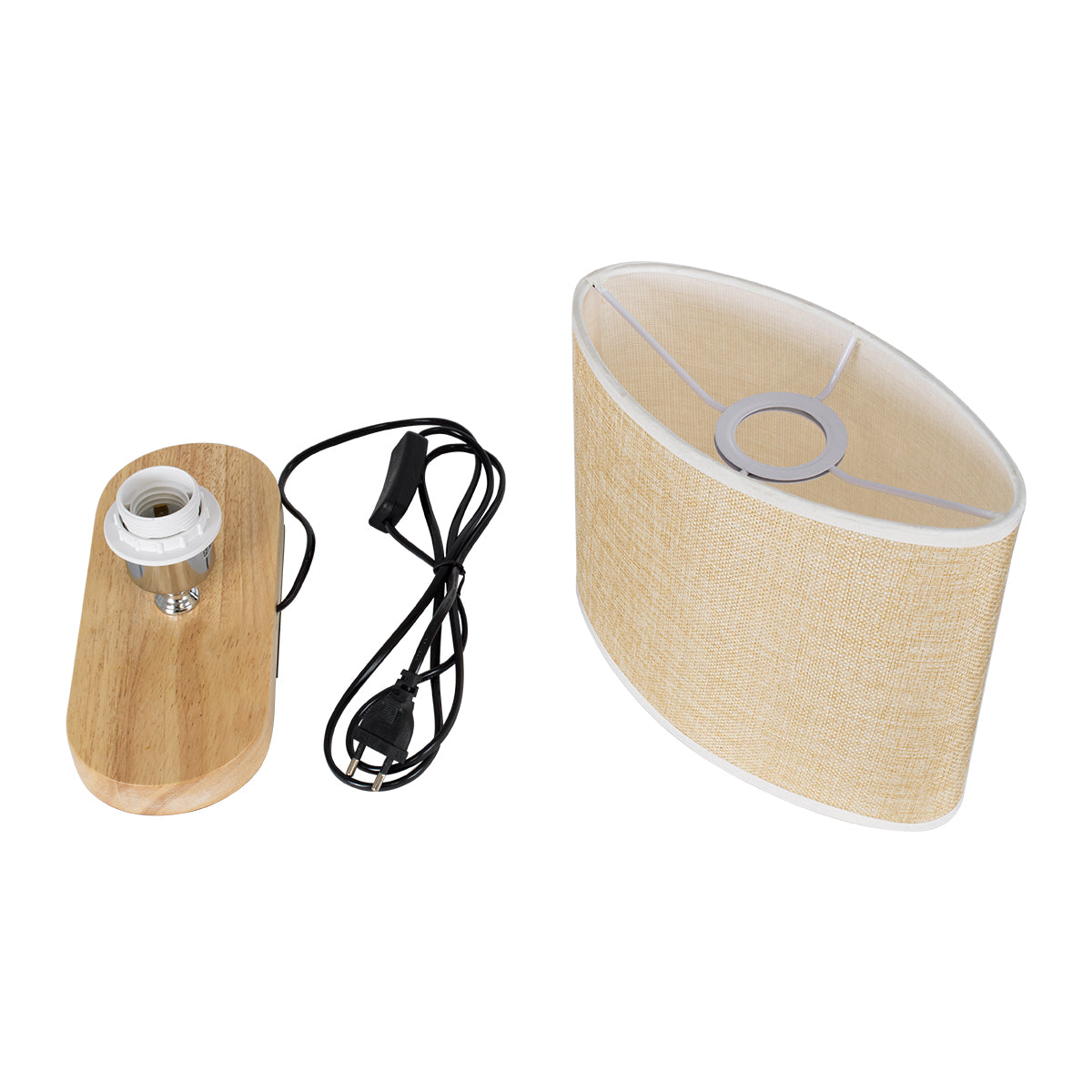 GloboStar® CHIARA 01241 Κλασικό Επιτραπέζιο Φωτιστικό Πορτατίφ Μονόφωτο 1 x E27 Ξύλινο με Μπέζ Καπέλο Μ25 x Π12 x Υ26cm - ledmania.gr