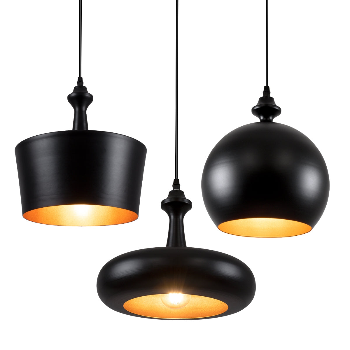 GloboStar® ROCKFORD 01287 SET 3 Μοντέρνα Κρεμαστά Φωτιστικά Οροφής Τρίφωτο 3 x E27 Μαύρα Μεταλλικά Καμπάνα - ledmania.gr