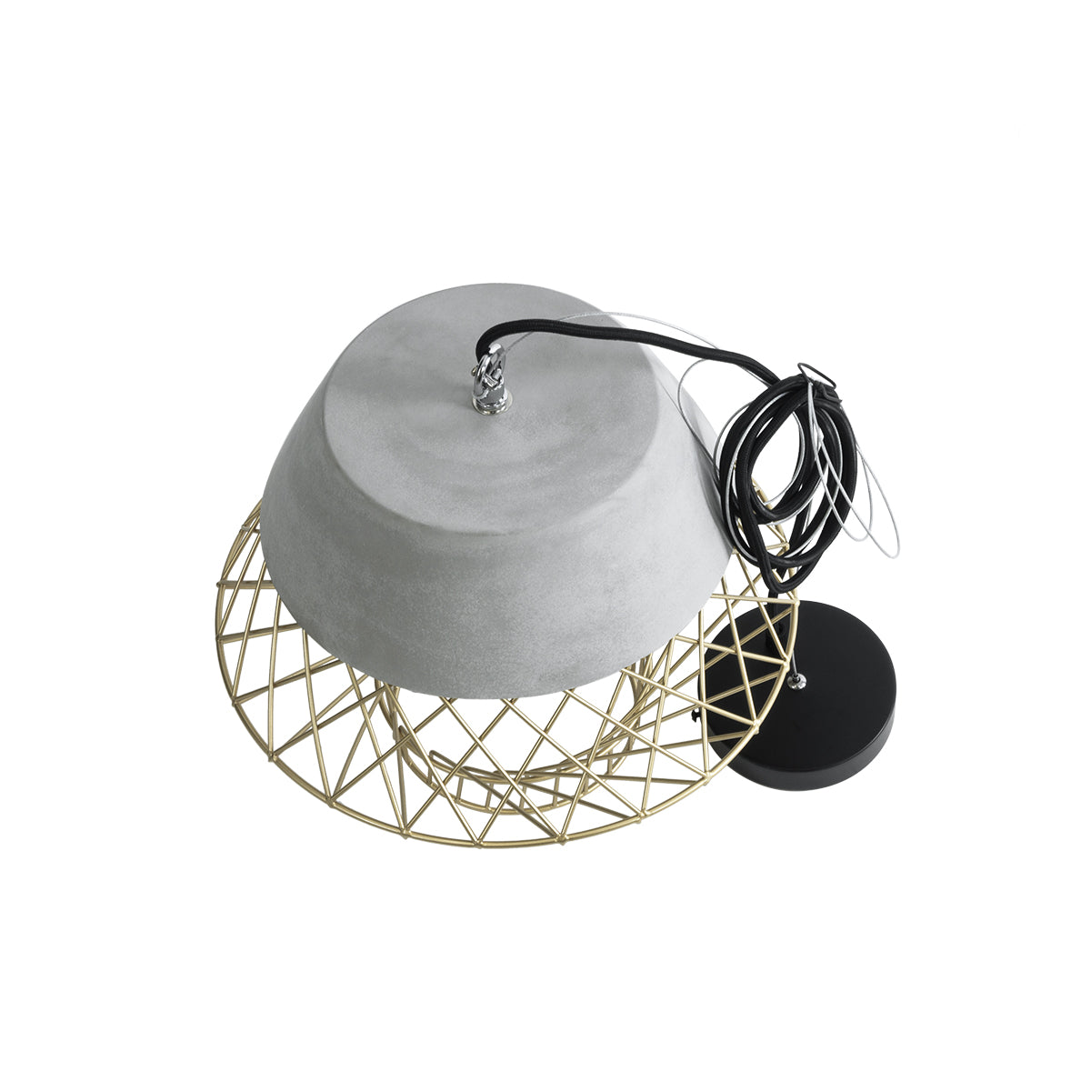GloboStar® DURANT 01324 Μοντέρνο Κρεμαστό Φωτιστικό Πλέγμα Μονόφωτο 1 x E27 IP20 Γκρι Τσιμέντο με Μπεζ Μέταλλο - Μ35 x Π35 x Υ35cm - ledmania.gr