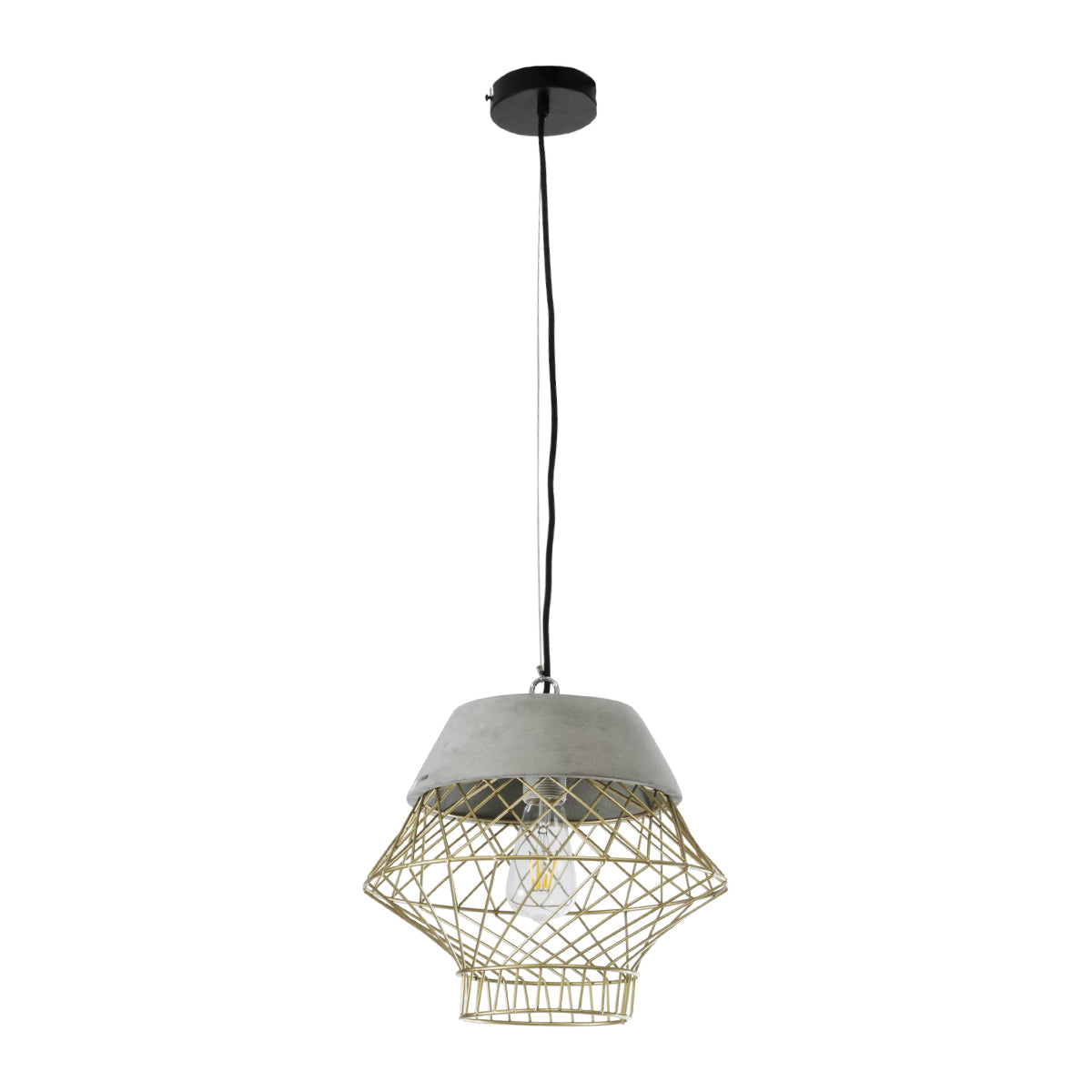 GloboStar® DURANT 01324 Μοντέρνο Κρεμαστό Φωτιστικό Πλέγμα Μονόφωτο 1 x E27 IP20 Γκρι Τσιμέντο με Μπεζ Μέταλλο - Μ35 x Π35 x Υ35cm - ledmania.gr
