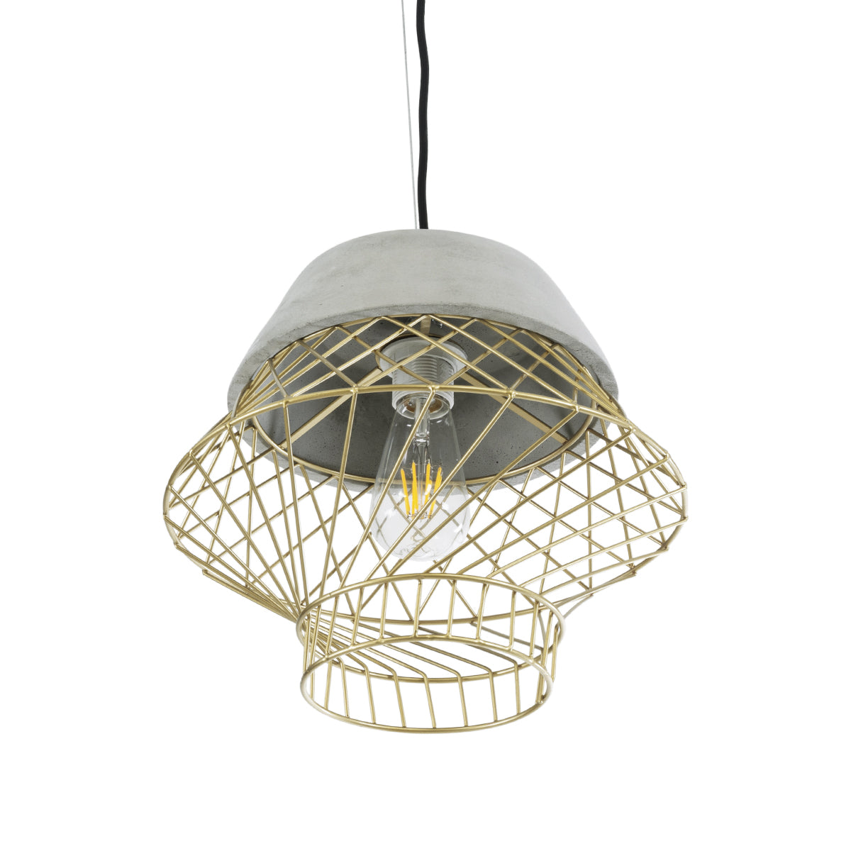 GloboStar® DURANT 01324 Μοντέρνο Κρεμαστό Φωτιστικό Πλέγμα Μονόφωτο 1 x E27 IP20 Γκρι Τσιμέντο με Μπεζ Μέταλλο - Μ35 x Π35 x Υ35cm - ledmania.gr