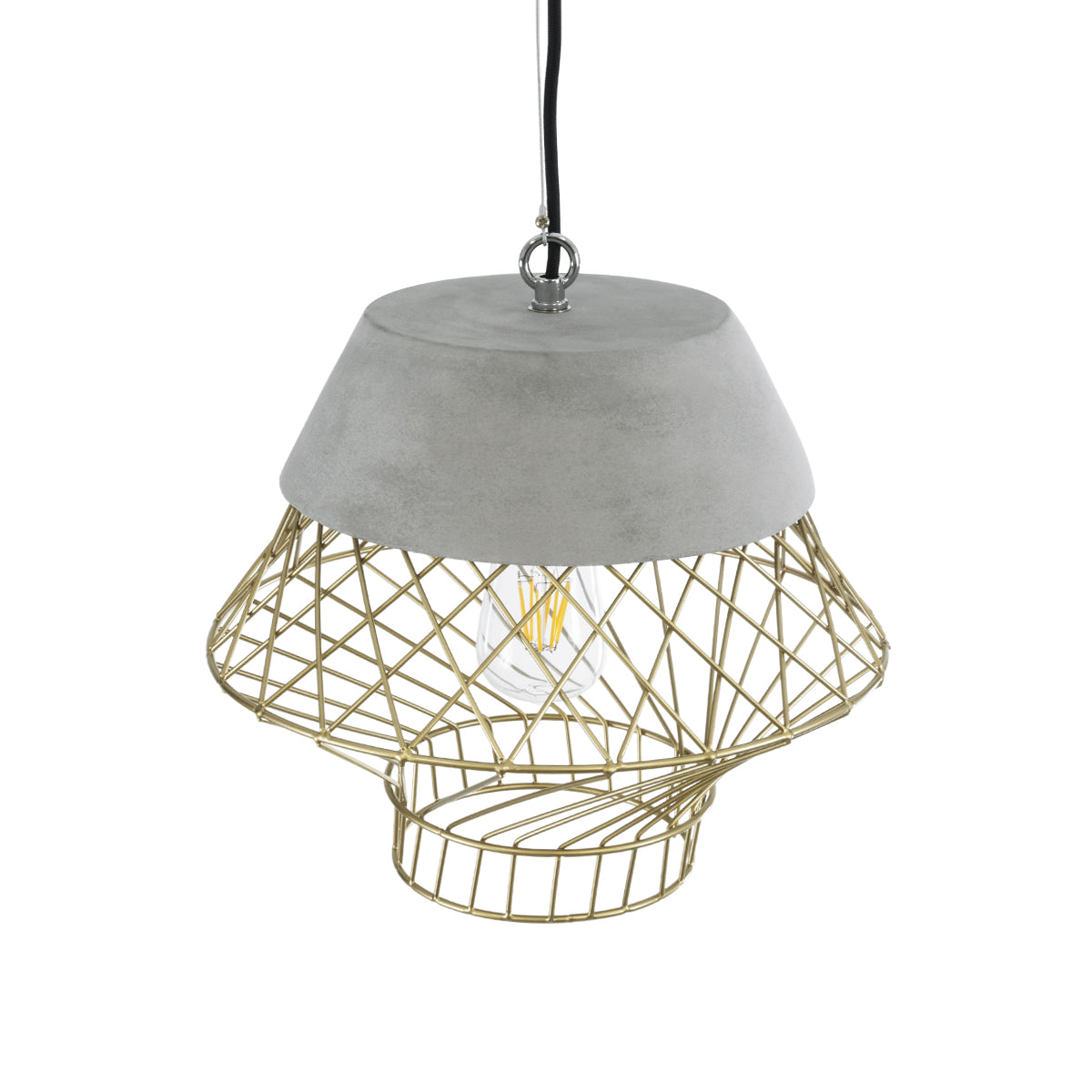 GloboStar® DURANT 01324 Μοντέρνο Κρεμαστό Φωτιστικό Πλέγμα Μονόφωτο 1 x E27 IP20 Γκρι Τσιμέντο με Μπεζ Μέταλλο - Μ35 x Π35 x Υ35cm - ledmania.gr
