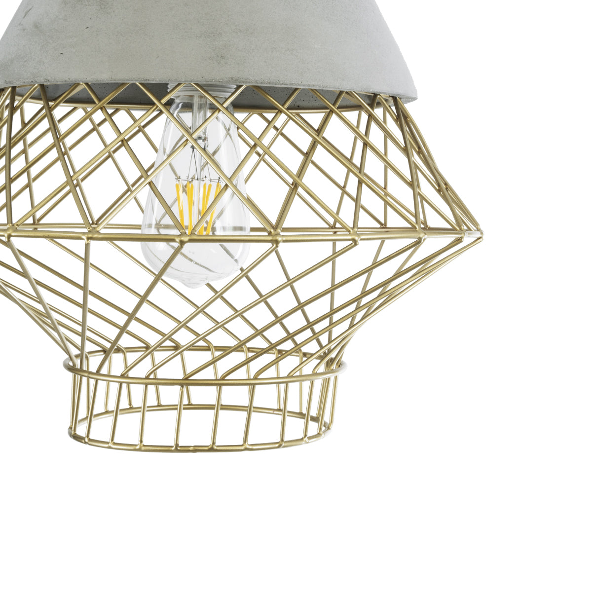 GloboStar® DURANT 01324 Μοντέρνο Κρεμαστό Φωτιστικό Πλέγμα Μονόφωτο 1 x E27 IP20 Γκρι Τσιμέντο με Μπεζ Μέταλλο - Μ35 x Π35 x Υ35cm - ledmania.gr