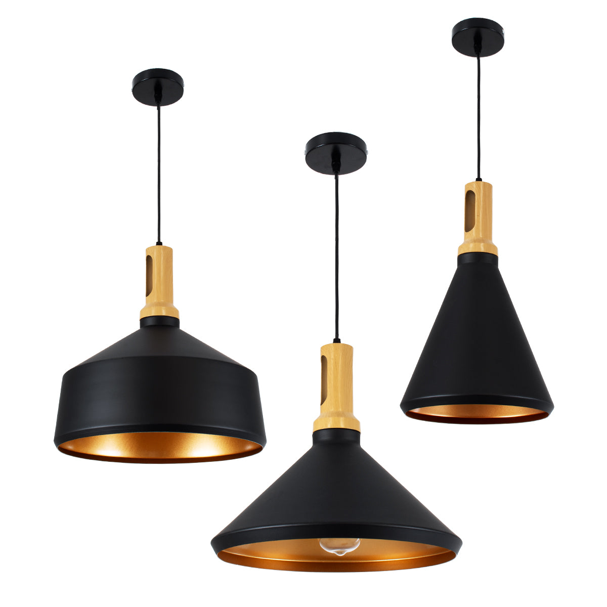 GLOBOSTAR® CALYPSO 01334 Μοντέρνο Κρεμαστό Φωτιστικό Οροφής με Ντουί 3 x E27 AC 220-240V IP20 - Μαύρο & Μπρούτζινο - Μ110 x Π110 x Υ35cm - Σετ 3 Τεμαχίων