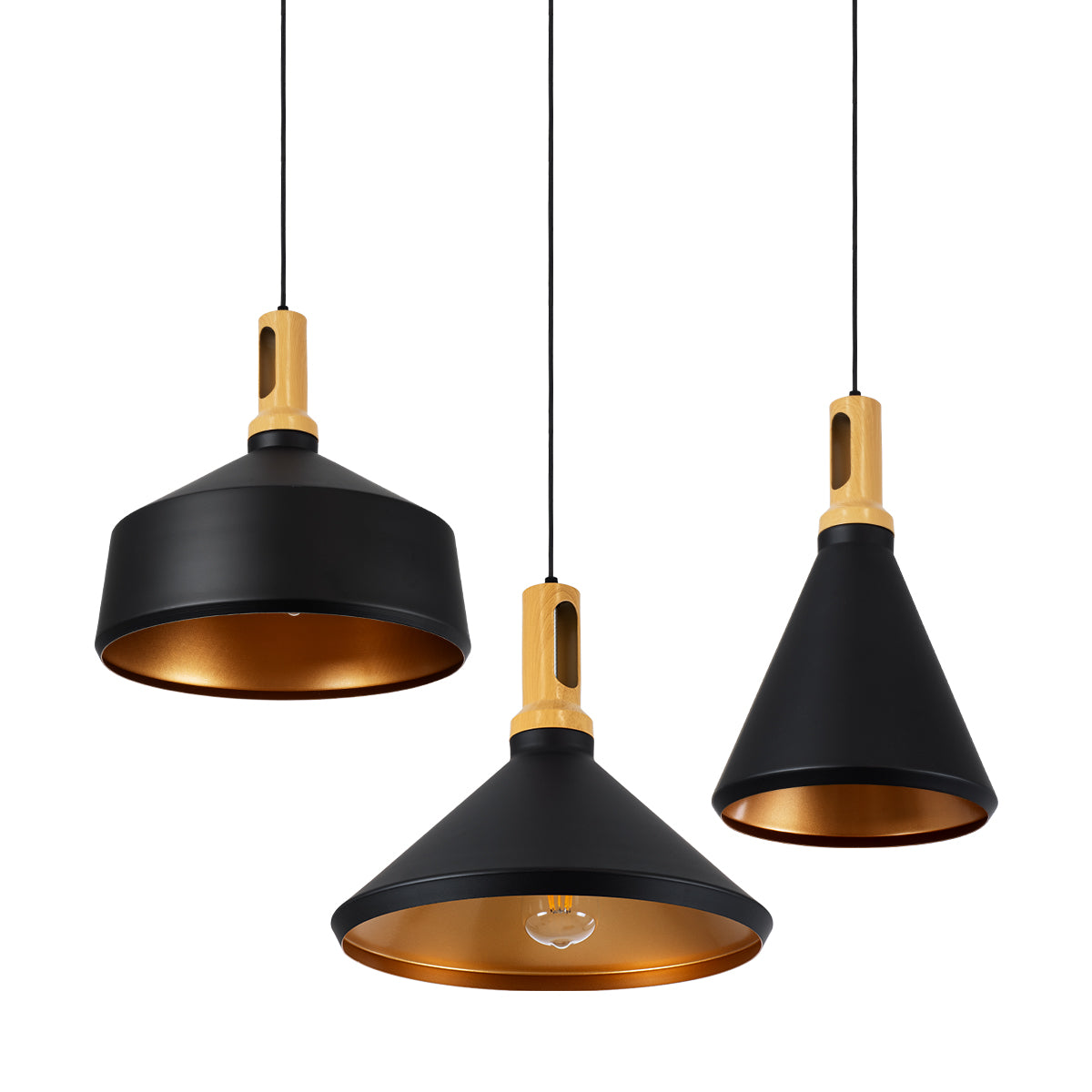 GLOBOSTAR® CALYPSO 01334 Μοντέρνο Κρεμαστό Φωτιστικό Οροφής με Ντουί 3 x E27 AC 220-240V IP20 - Μαύρο & Μπρούτζινο - Μ110 x Π110 x Υ35cm - Σετ 3 Τεμαχίων