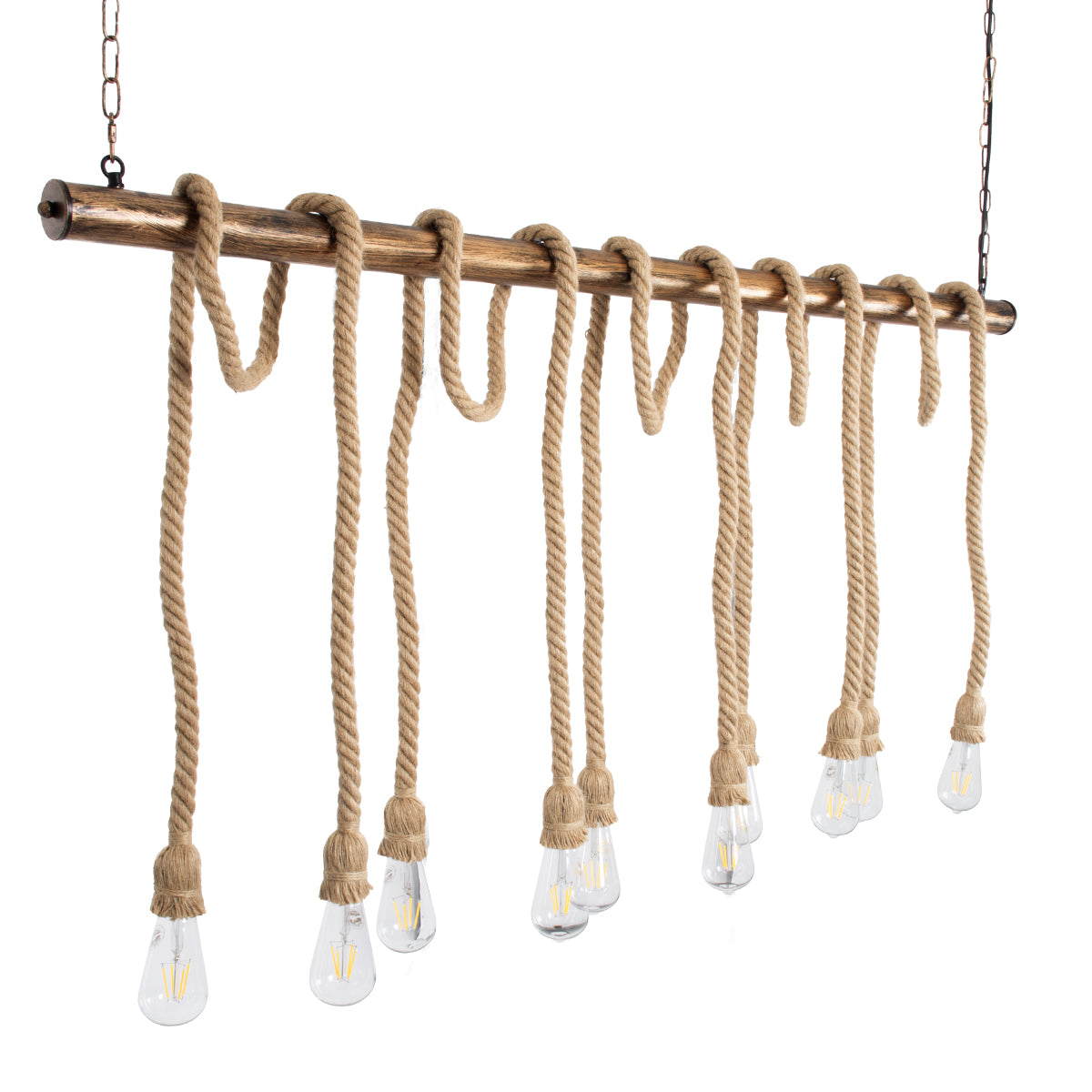 GloboStar® FERULE 01380 Vintage Industrial Κρεμαστό Φωτιστικό Οροφής Πολύφωτο 10 x E27 Μπρούτζινο Μεταλλικό με Μπεζ Σχοινί Μ150 x Π4 x Y62.5cm - ledmania.gr