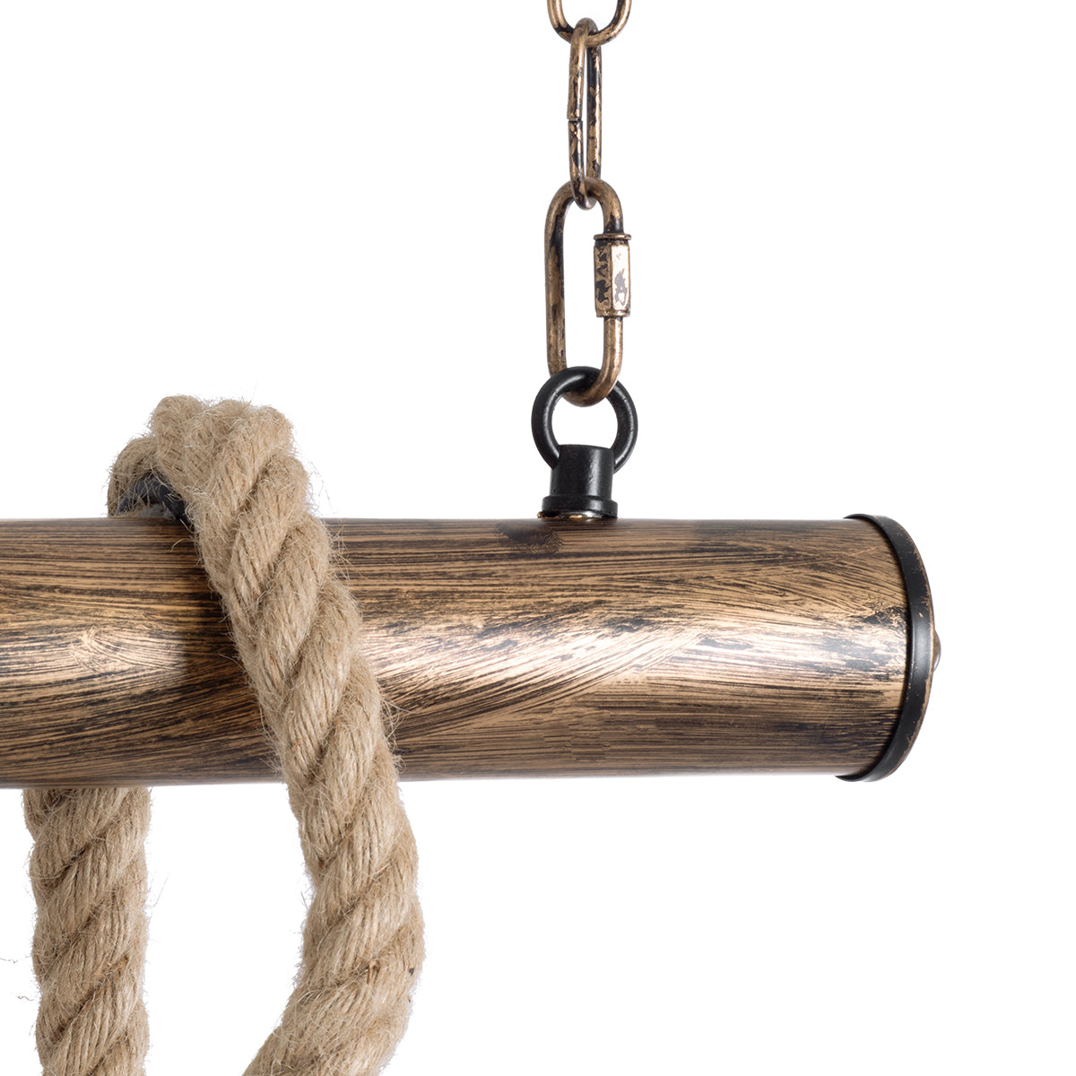 GloboStar® FERULE 01380 Vintage Industrial Κρεμαστό Φωτιστικό Οροφής Πολύφωτο 10 x E27 Μπρούτζινο Μεταλλικό με Μπεζ Σχοινί Μ150 x Π4 x Y62.5cm - ledmania.gr