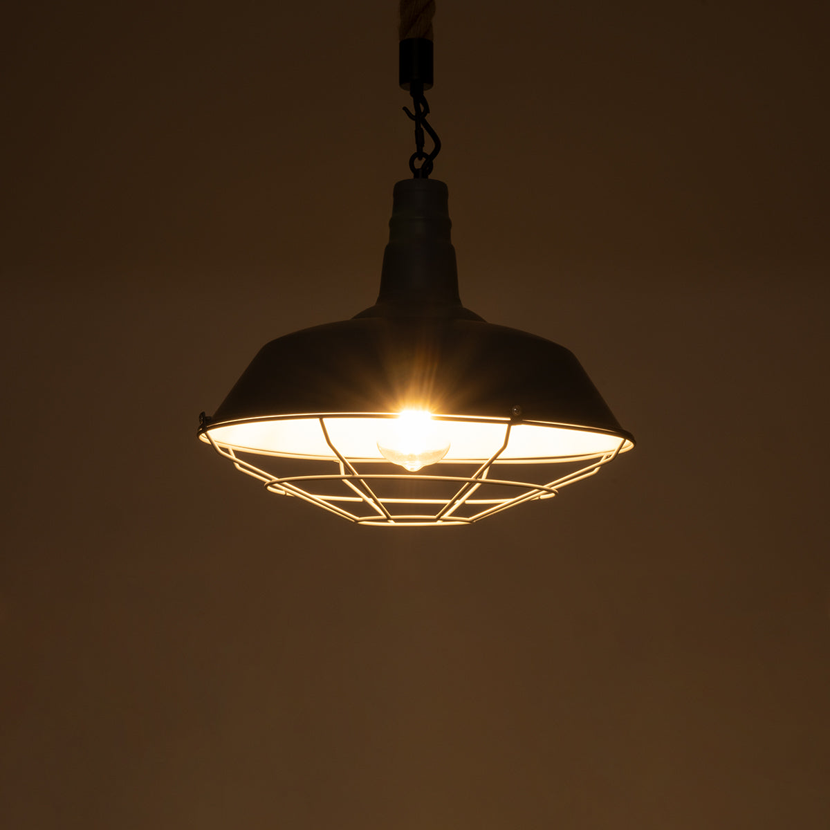 GLOBOSTAR® CRANE 01411 Vintage Κρεμαστό Φωτιστικό Οροφής με Ντουί 1 x E27 AC 220-240V IP20 - Γκρι & Μπεζ - Μ36 x Π36 x Y31cm