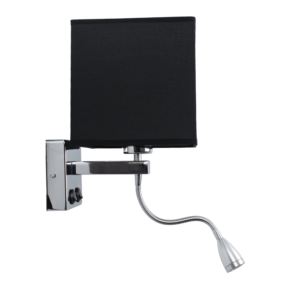 GloboStar® ELEGANT 01494 Μοντέρνο Φωτιστικό Τοίχου Απλίκα Μεταλλικό Χρώμιο Νίκελ με Μαύρο Ύφασμα Δίφωτο 1xE27 - Ρυθμίζόμενο Σώμα Σπιράλ με CREE LED 3W Θερμό Λευκό 2700K - Διακόπτες On / Off Μ17 x Π21 x Υ43cm - ledmania.gr