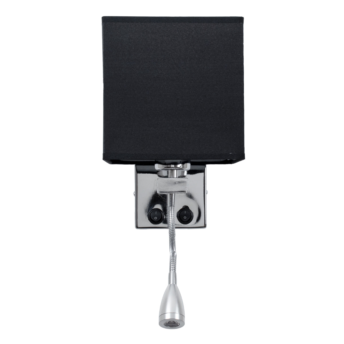 GloboStar® ELEGANT 01494 Μοντέρνο Φωτιστικό Τοίχου Απλίκα Μεταλλικό Χρώμιο Νίκελ με Μαύρο Ύφασμα Δίφωτο 1xE27 - Ρυθμίζόμενο Σώμα Σπιράλ με CREE LED 3W Θερμό Λευκό 2700K - Διακόπτες On / Off Μ17 x Π21 x Υ43cm - ledmania.gr