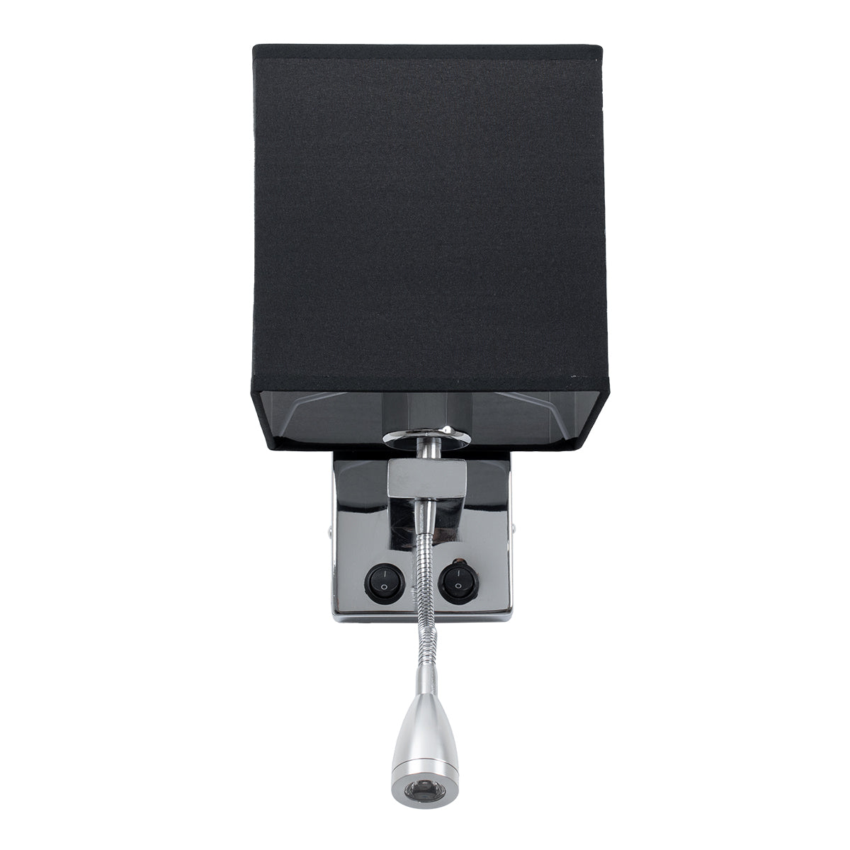 GloboStar® ELEGANT 01494 Μοντέρνο Φωτιστικό Τοίχου Απλίκα Μεταλλικό Χρώμιο Νίκελ με Μαύρο Ύφασμα Δίφωτο 1xE27 - Ρυθμίζόμενο Σώμα Σπιράλ με CREE LED 3W Θερμό Λευκό 2700K - Διακόπτες On / Off Μ17 x Π21 x Υ43cm - ledmania.gr