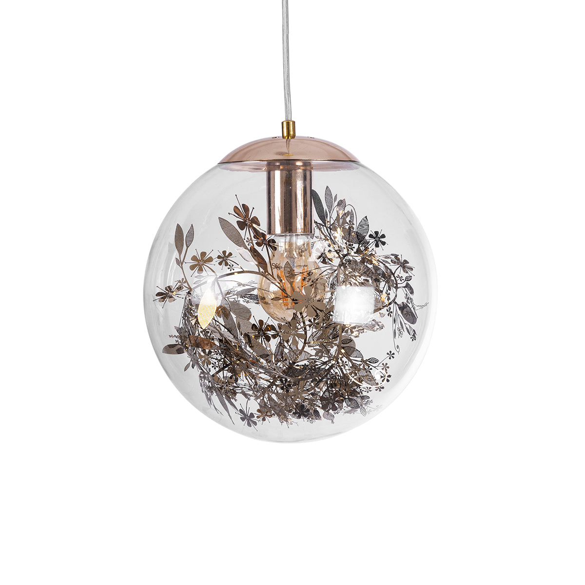GLOBOSTAR® HARPER 01511 Μοντέρνο Κρεμαστό Φωτιστικό Οροφής με Ντουί 1 x E27 AC 220-240V IP20 - Διάφανο & Χάλκινο - Μ25 x Π25 x Υ30cm
