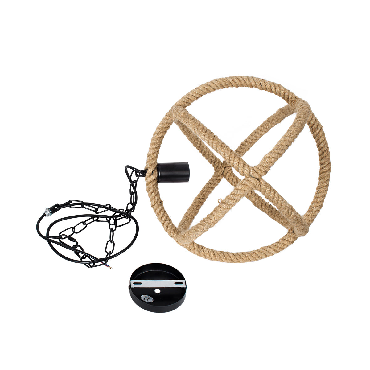 GloboStar® BALANCE 01596 Vintage Κρεμαστό Φωτιστικό Οροφής Μονόφωτο 1 x E27 Μπεζ Μεταλλικό με Σχοινί Φ35 x Υ36cm - ledmania.gr
