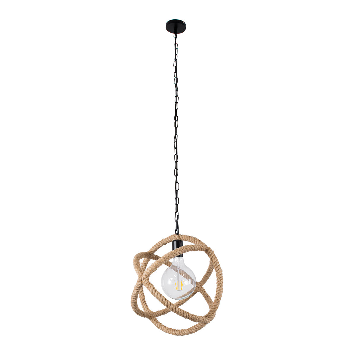 GloboStar® BALANCE 01596 Vintage Κρεμαστό Φωτιστικό Οροφής Μονόφωτο 1 x E27 Μπεζ Μεταλλικό με Σχοινί Φ35 x Υ36cm - ledmania.gr
