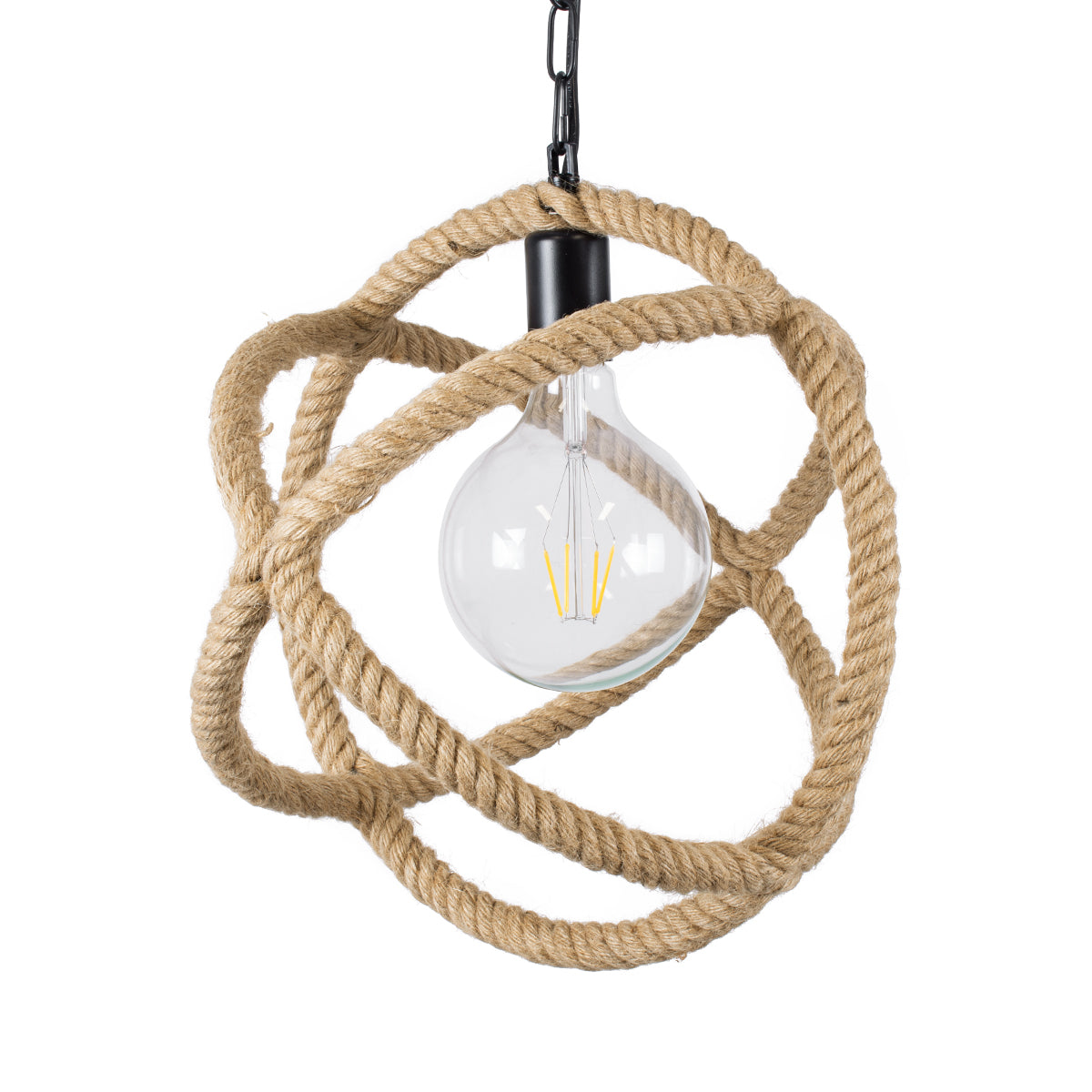 GloboStar® BALANCE 01596 Vintage Κρεμαστό Φωτιστικό Οροφής Μονόφωτο 1 x E27 Μπεζ Μεταλλικό με Σχοινί Φ35 x Υ36cm - ledmania.gr