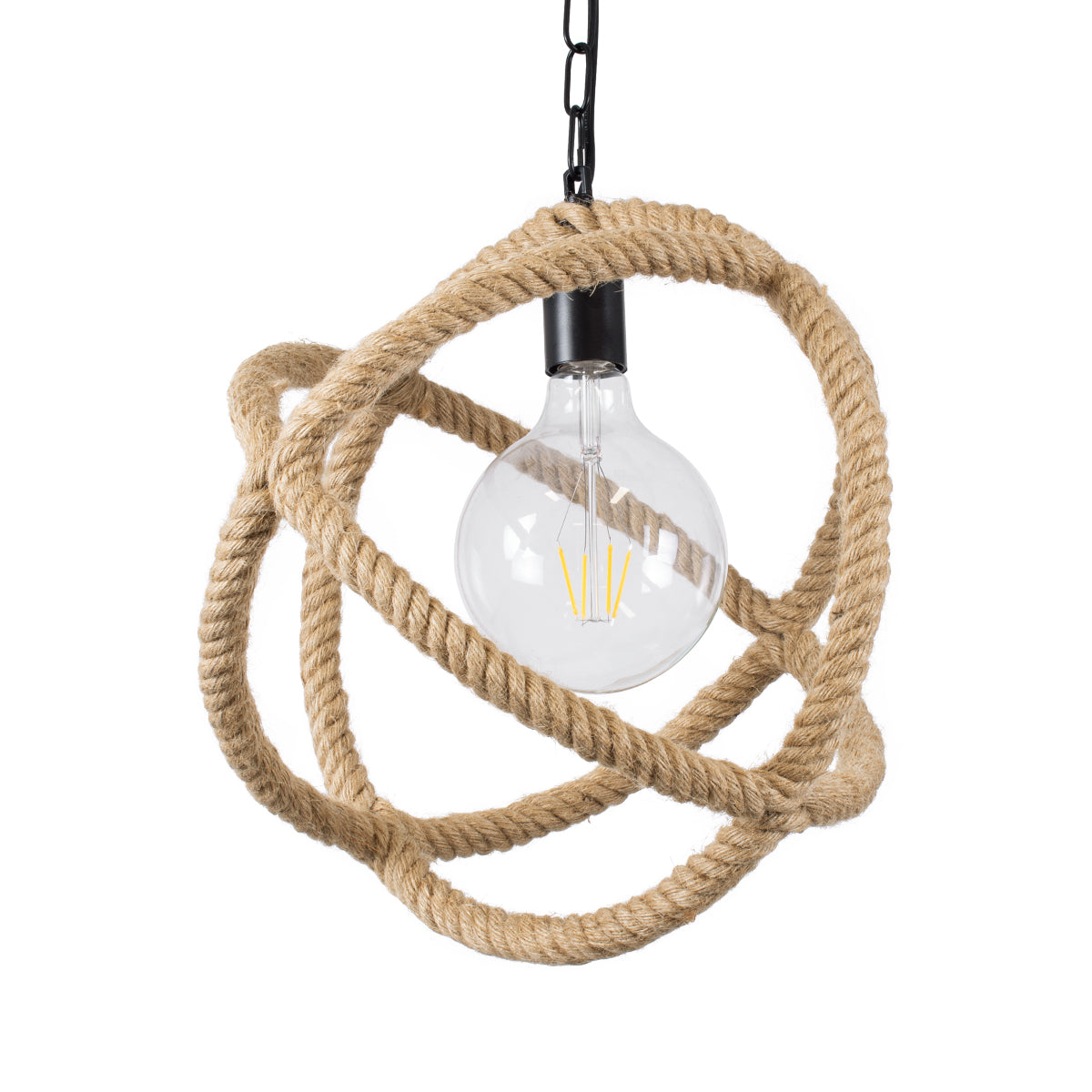 GloboStar® BALANCE 01596 Vintage Κρεμαστό Φωτιστικό Οροφής Μονόφωτο 1 x E27 Μπεζ Μεταλλικό με Σχοινί Φ35 x Υ36cm - ledmania.gr