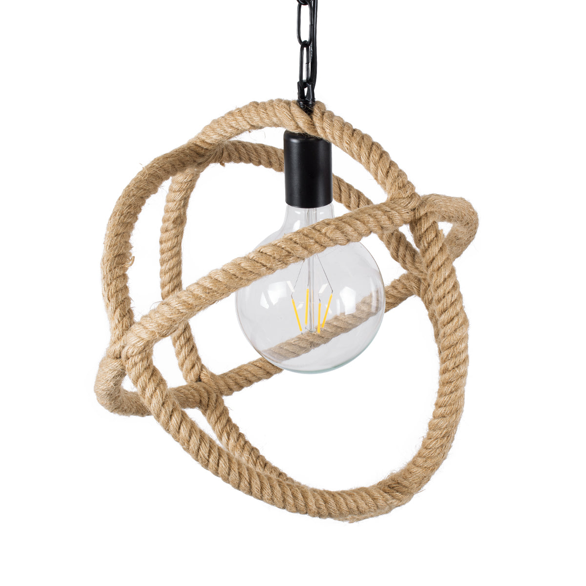 GloboStar® BALANCE 01596 Vintage Κρεμαστό Φωτιστικό Οροφής Μονόφωτο 1 x E27 Μπεζ Μεταλλικό με Σχοινί Φ35 x Υ36cm - ledmania.gr