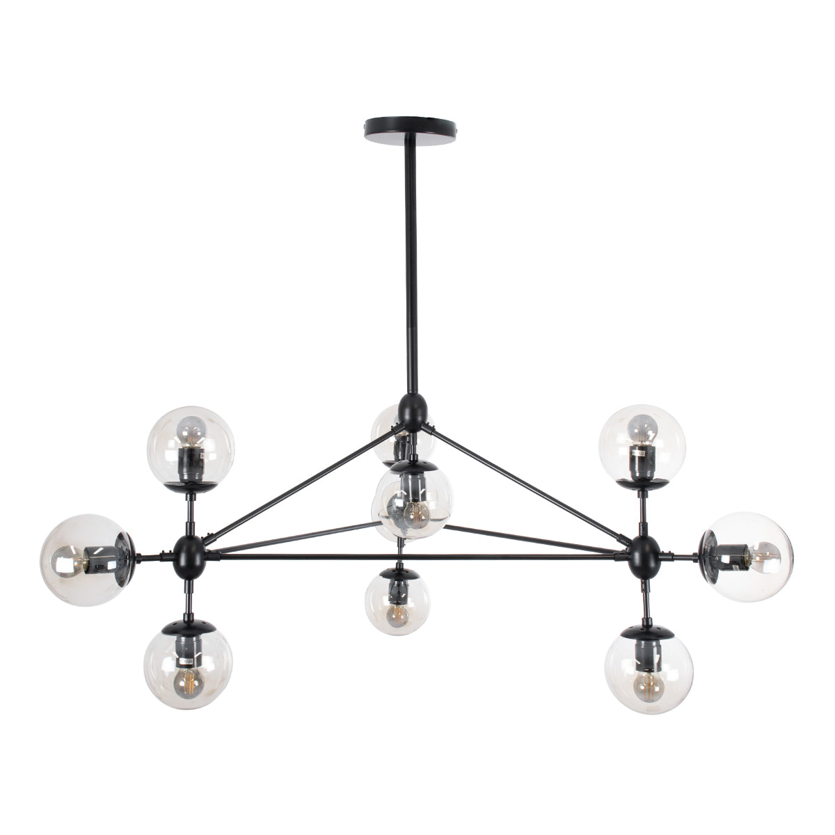 GLOBOSTAR® SENTINEL 01636 Μοντέρνο Φωτιστικό Οροφής με Ντουί 10 x E27 AC 220-240V IP20 - Μαύρο & Διάφανο - Μ105 x Π80 x Υ90cm