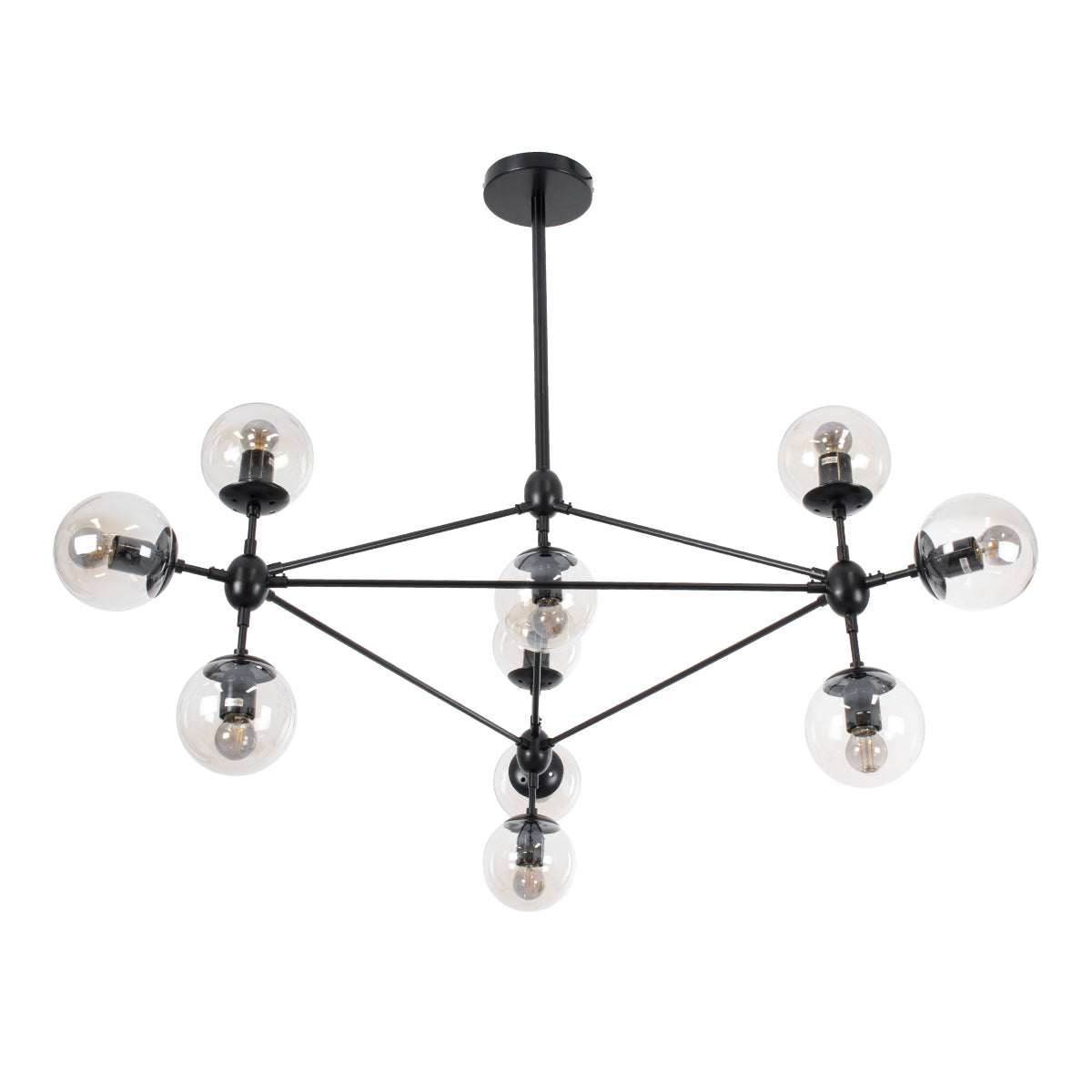 GLOBOSTAR® SENTINEL 01636 Μοντέρνο Φωτιστικό Οροφής με Ντουί 10 x E27 AC 220-240V IP20 - Μαύρο & Διάφανο - Μ105 x Π80 x Υ90cm