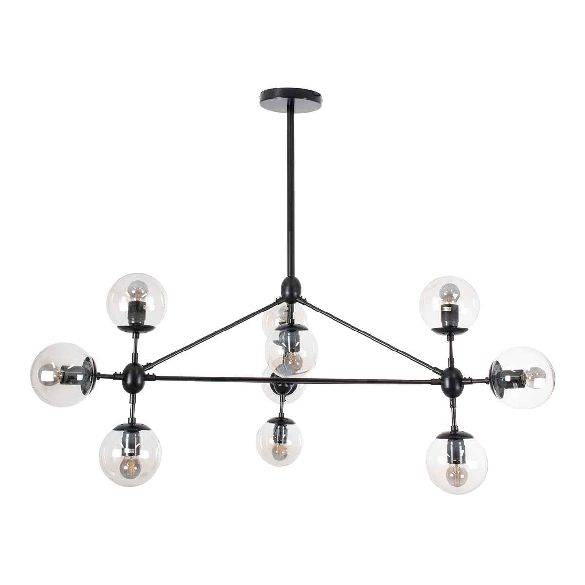 GLOBOSTAR® SENTINEL 01636 Μοντέρνο Φωτιστικό Οροφής με Ντουί 10 x E27 AC 220-240V IP20 - Μαύρο & Διάφανο - Μ105 x Π80 x Υ90cm