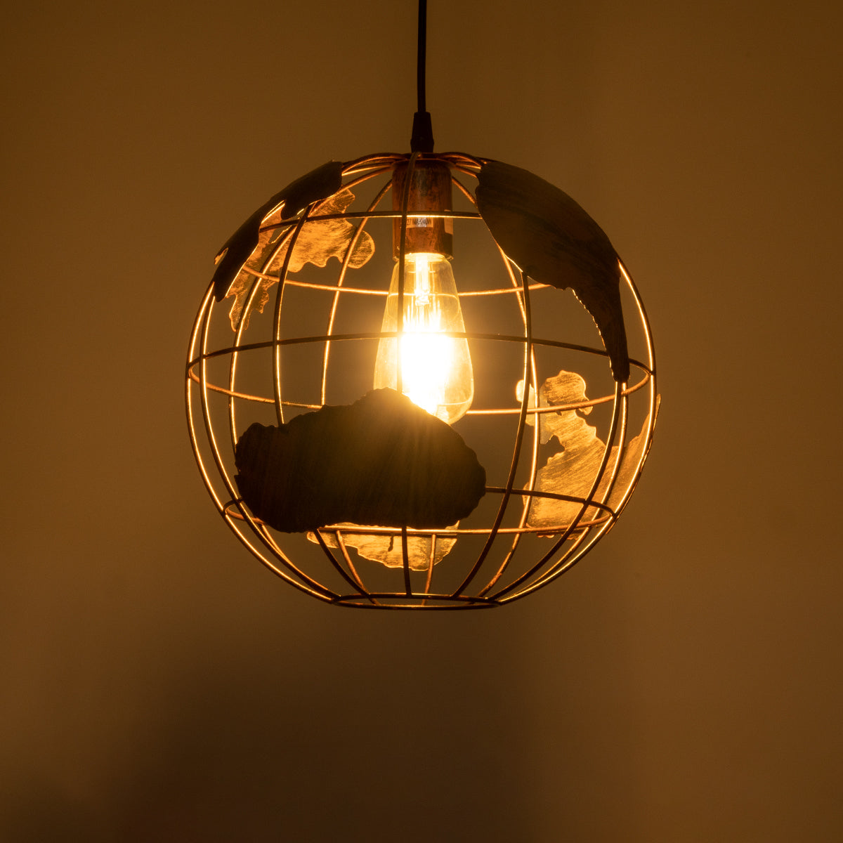 GLOBOSTAR® EARTH 01662 Vintage Κρεμαστό Φωτιστικό Οροφής με Ντουί 1 x E27 AC 220-240V IP20 - Χάλκινο - Μ30 x Π30 x Y30cm