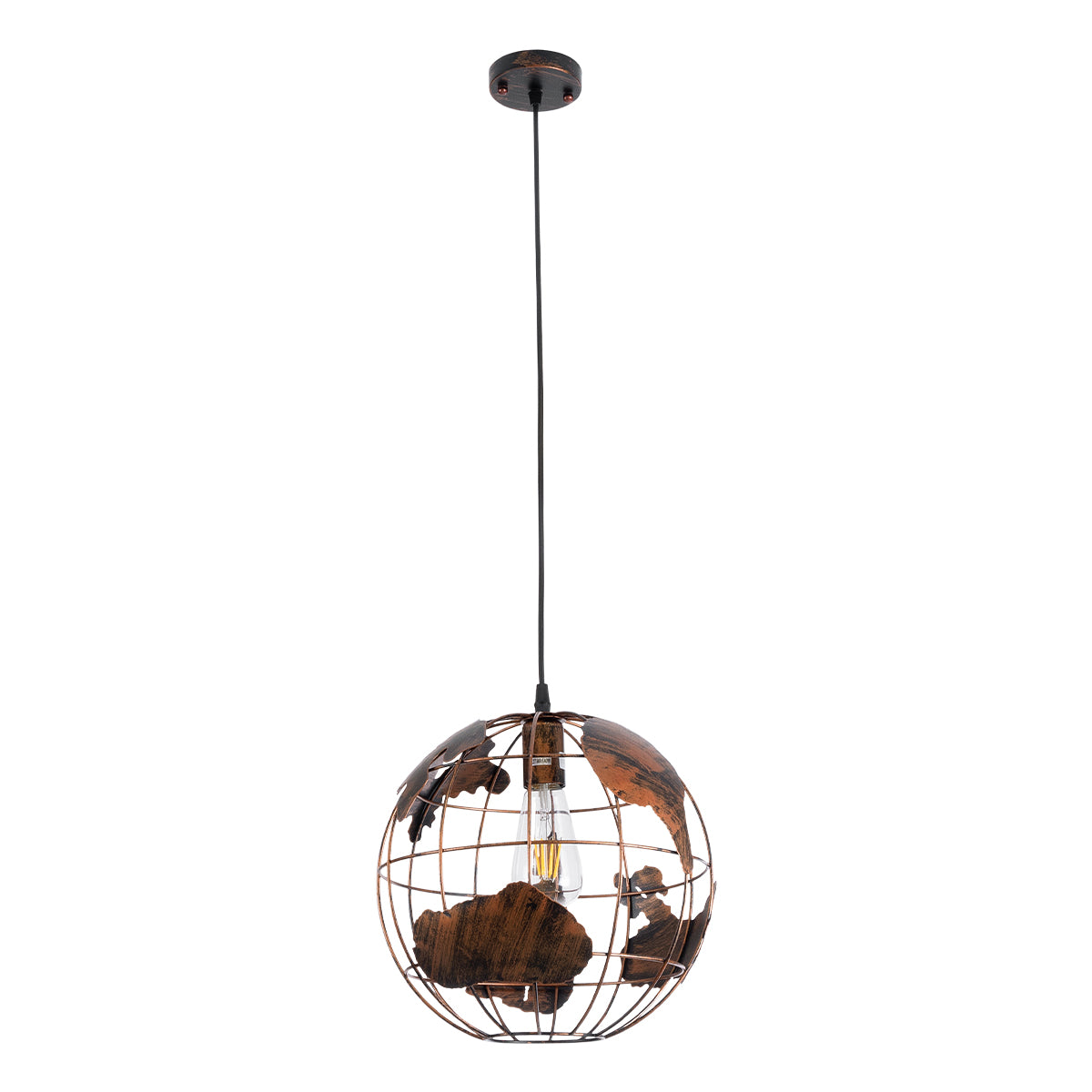 GLOBOSTAR® EARTH 01662 Vintage Κρεμαστό Φωτιστικό Οροφής με Ντουί 1 x E27 AC 220-240V IP20 - Χάλκινο - Μ30 x Π30 x Y30cm