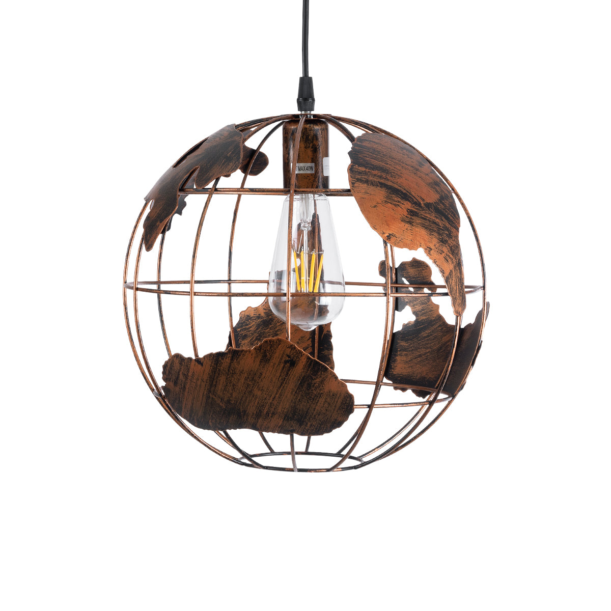 GLOBOSTAR® EARTH 01662 Vintage Κρεμαστό Φωτιστικό Οροφής με Ντουί 1 x E27 AC 220-240V IP20 - Χάλκινο - Μ30 x Π30 x Y30cm