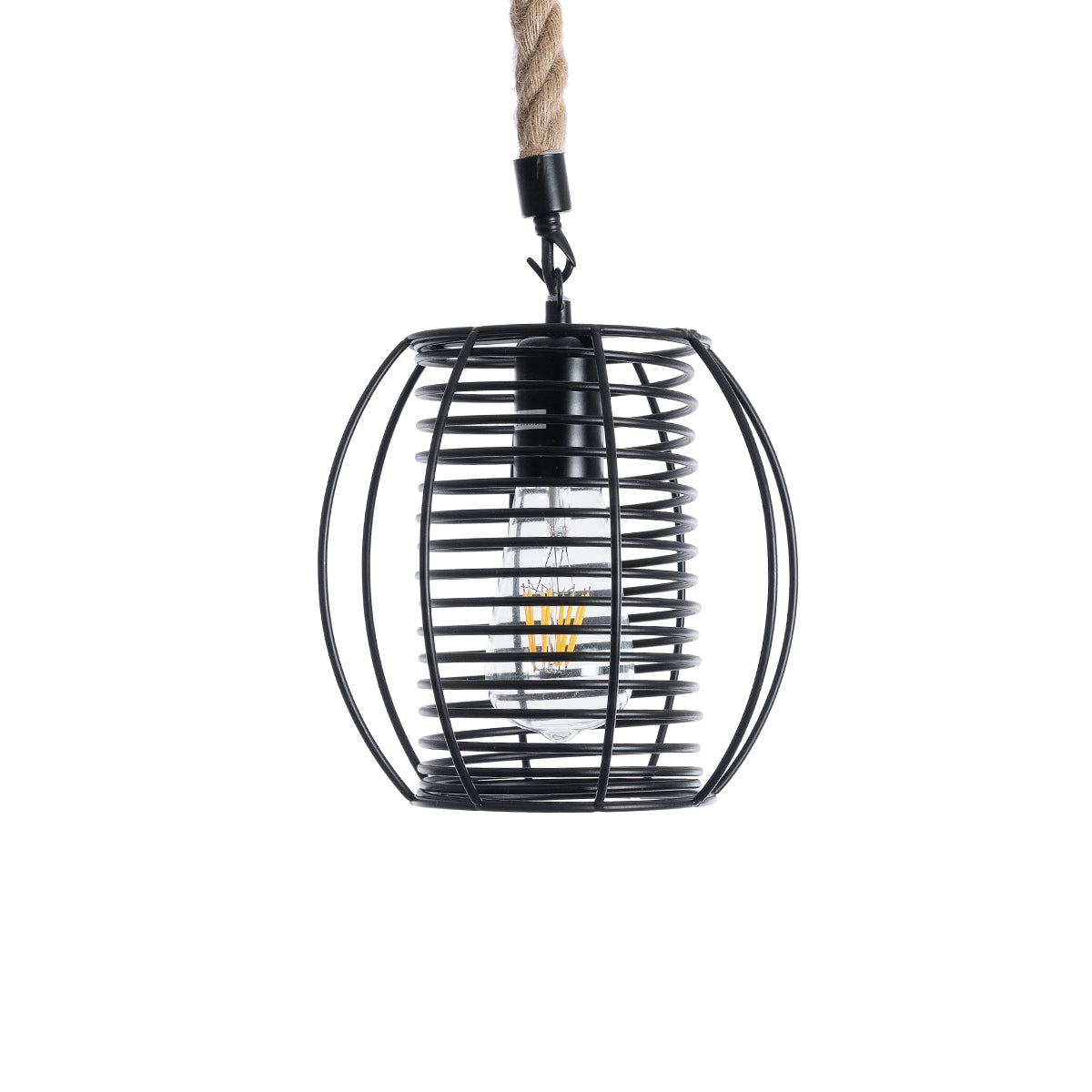 GloboStar® ORVAL 01689 Μοντέρνο Κρεμαστό Φωτιστικό Οροφής Μονόφωτο 1 x E27 AC220-240V IP20 - Φ20 x Υ20cm - Μαύρο Μεταλλικό με Μπεζ Σχοινί Πλέγμα - 5 Χρόνια Εγγύηση - ledmania.gr