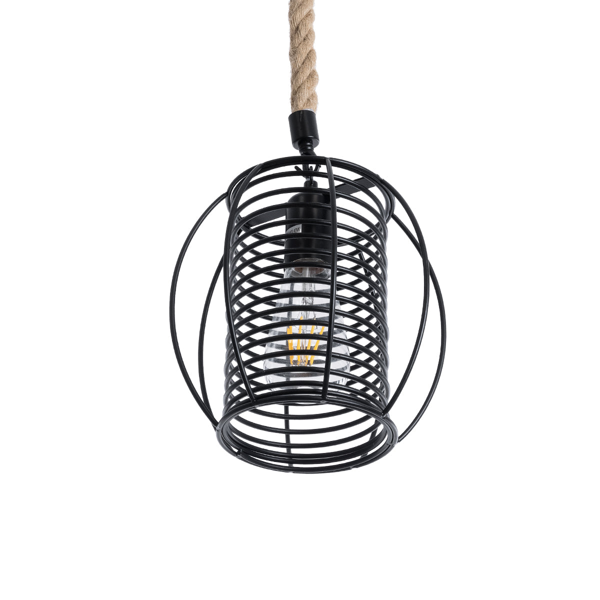 GloboStar® ORVAL 01689 Μοντέρνο Κρεμαστό Φωτιστικό Οροφής Μονόφωτο 1 x E27 AC220-240V IP20 - Φ20 x Υ20cm - Μαύρο Μεταλλικό με Μπεζ Σχοινί Πλέγμα - 5 Χρόνια Εγγύηση - ledmania.gr