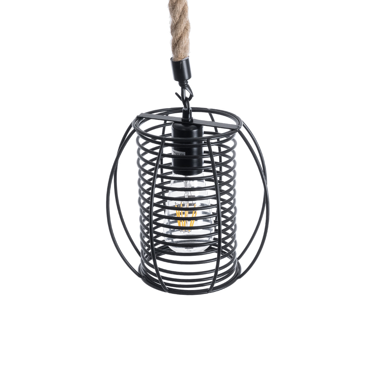 GloboStar® ORVAL 01689 Μοντέρνο Κρεμαστό Φωτιστικό Οροφής Μονόφωτο 1 x E27 AC220-240V IP20 - Φ20 x Υ20cm - Μαύρο Μεταλλικό με Μπεζ Σχοινί Πλέγμα - 5 Χρόνια Εγγύηση - ledmania.gr