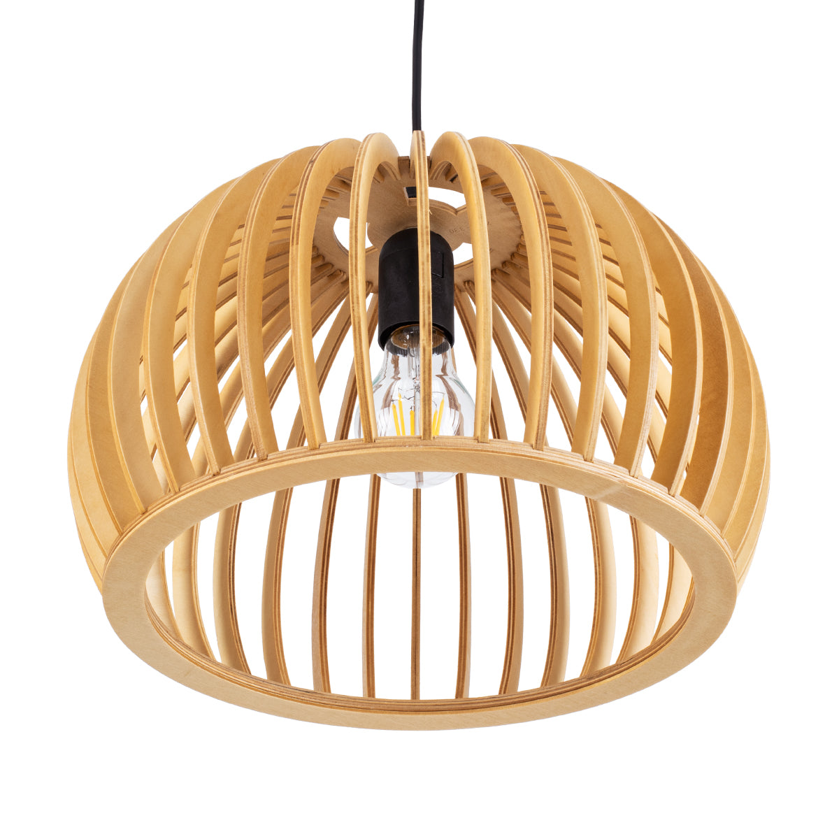 GloboStar® SCANDINAVIA 01698 Μοντέρνο Κρεμαστό Φωτιστικό Οροφής Μονόφωτο 1 x E27 Μπεζ Ξύλινο Πλέγμα Φ33 x Υ20cm - ledmania.gr