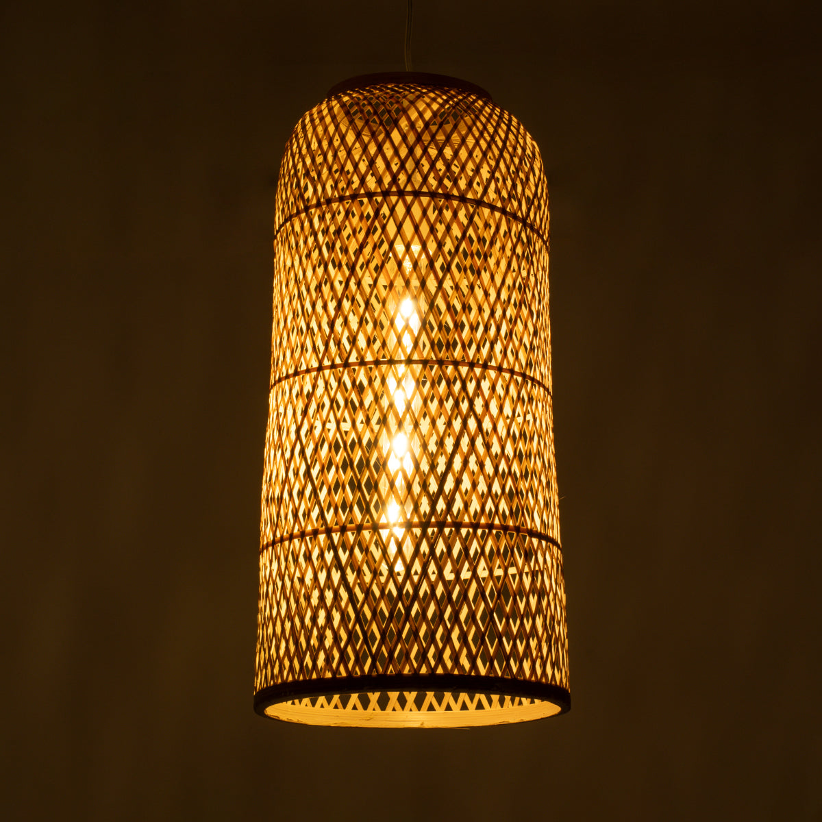 GloboStar® CALERO 01710 Boho Μοντέρνο Κρεμαστό Πλέγμα Μονόφωτο 1 x E27 IP20 Μπεζ Ξύλο - Μ25 x Π25 x Υ50cm - ledmania.gr