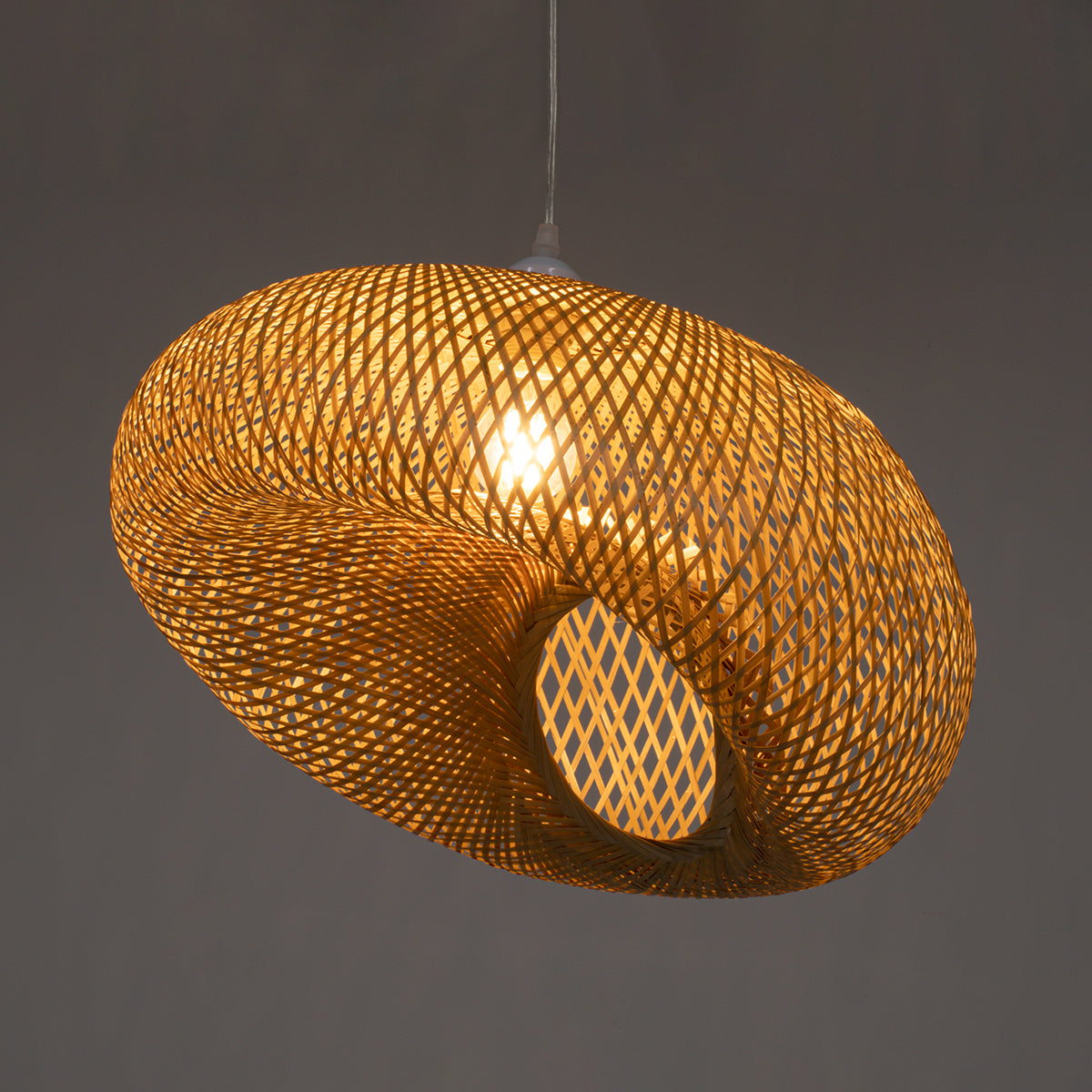 GloboStar® CARIBBEAN 01723 Boho Κρεμαστό Φωτιστικό Ανάρτηση Μονόφωτο 1 x E27 IP20 Μπεζ Ξύλο - Μ45 x Π45 x Υ24cm - ledmania.gr
