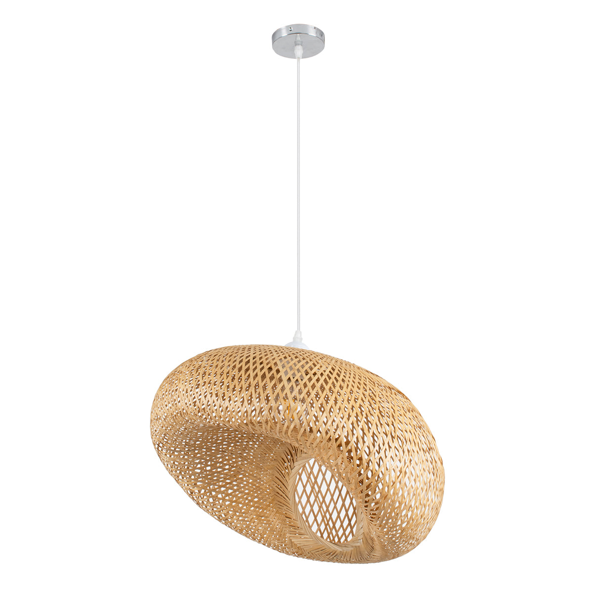 GloboStar® CARIBBEAN 01723 Boho Κρεμαστό Φωτιστικό Ανάρτηση Μονόφωτο 1 x E27 IP20 Μπεζ Ξύλο - Μ45 x Π45 x Υ24cm - ledmania.gr
