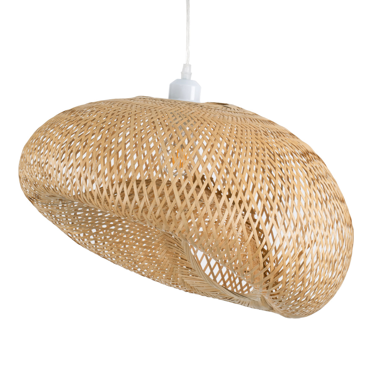 GloboStar® CARIBBEAN 01723 Boho Κρεμαστό Φωτιστικό Ανάρτηση Μονόφωτο 1 x E27 IP20 Μπεζ Ξύλο - Μ45 x Π45 x Υ24cm - ledmania.gr