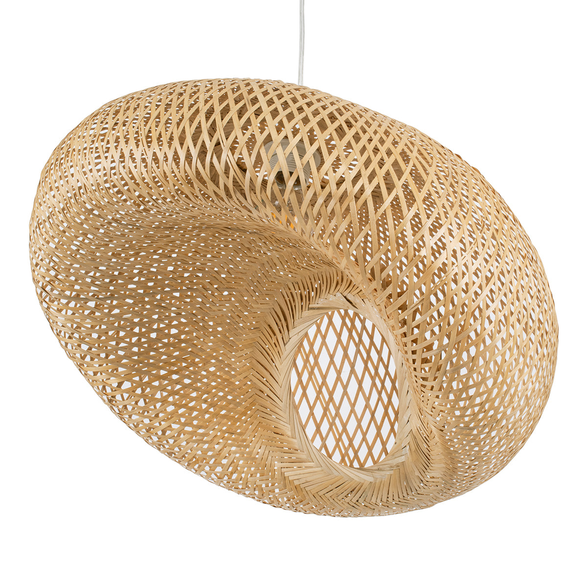 GloboStar® CARIBBEAN 01723 Boho Κρεμαστό Φωτιστικό Ανάρτηση Μονόφωτο 1 x E27 IP20 Μπεζ Ξύλο - Μ45 x Π45 x Υ24cm - ledmania.gr