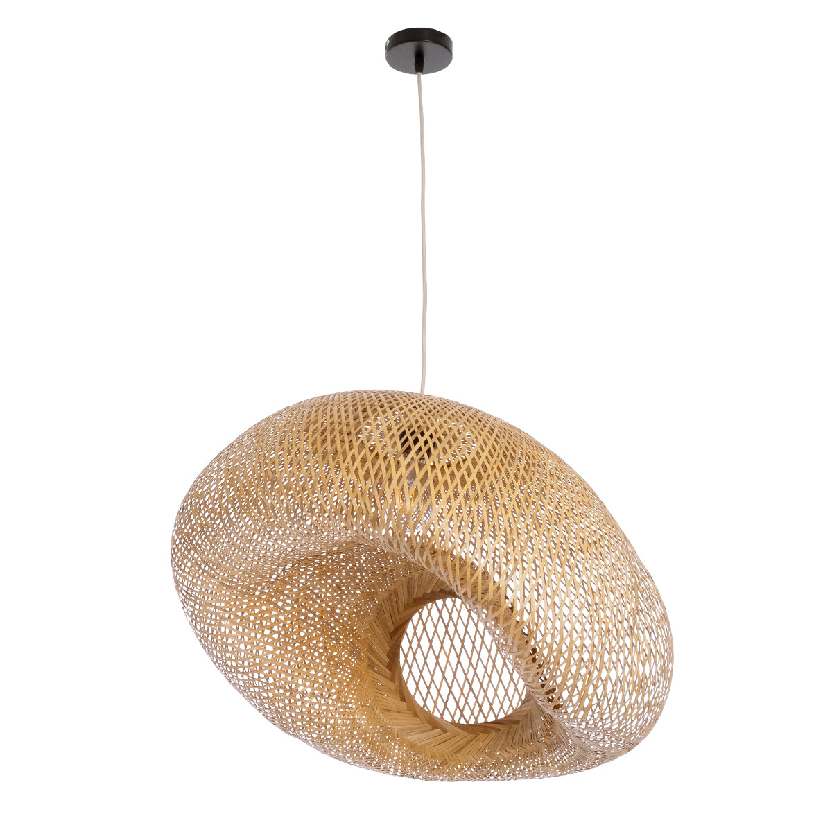 GloboStar® CARIBBEAN 01724 Boho Κρεμαστό Φωτιστικό Ανάρτηση Μονόφωτο 1 x E27 IP20 Μπεζ Ξύλο - Μ60 x Π60 x Υ38cm - ledmania.gr