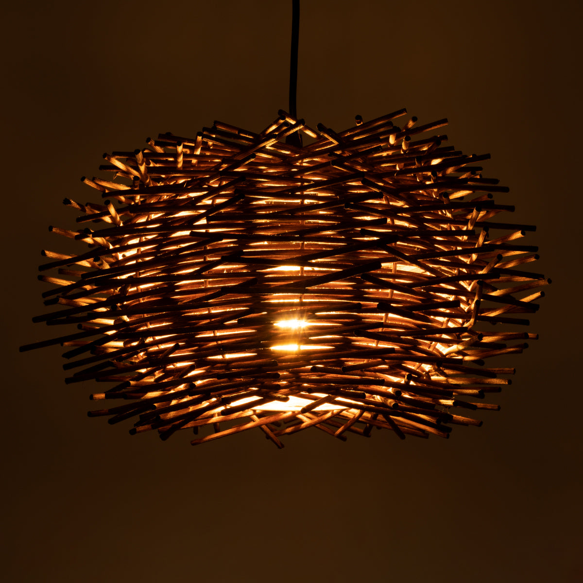 GloboStar® MINORCA 01733 Boho Κρεμαστό Φωτιστικό Ανάρτηση Μονόφωτο 1 x E27 IP20 Καφέ Ξύλο - Μ35 x Π35 x Y23cm - ledmania.gr